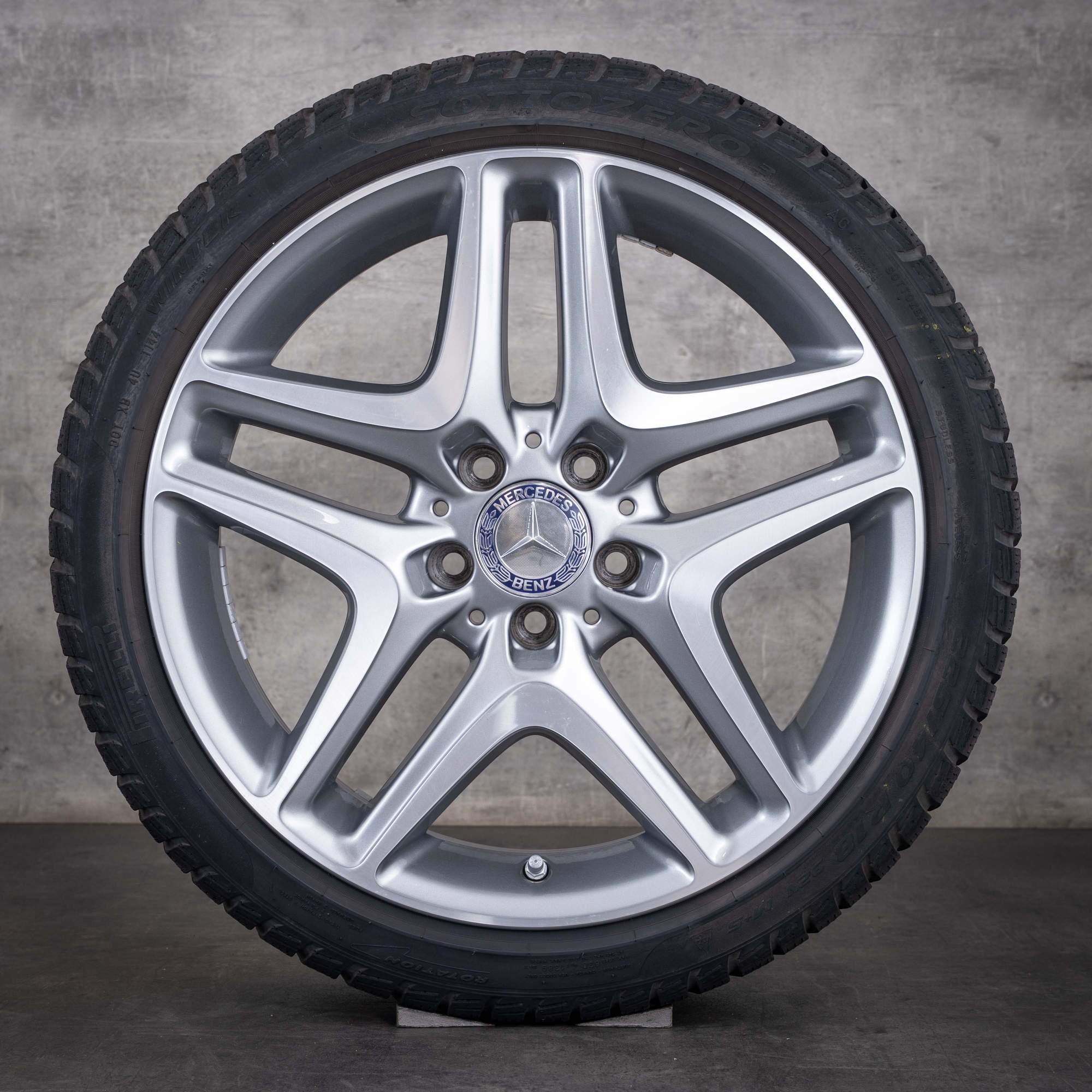 Oryginalne koła zimowe Mercedes-Benz SLK SLC felgi 18 cali R172 A1724011602 wzór z 5 podwójnymi ramionami kolor himalaya grey diamond cut