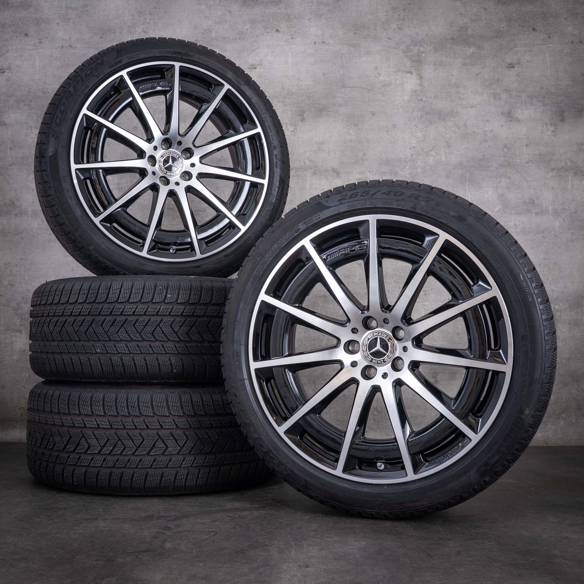 OEM Mercedes-Benz EQS 53 AMG winter wheels 21inch 4Matic V297 rims A2974011400 black front diamond cut finish