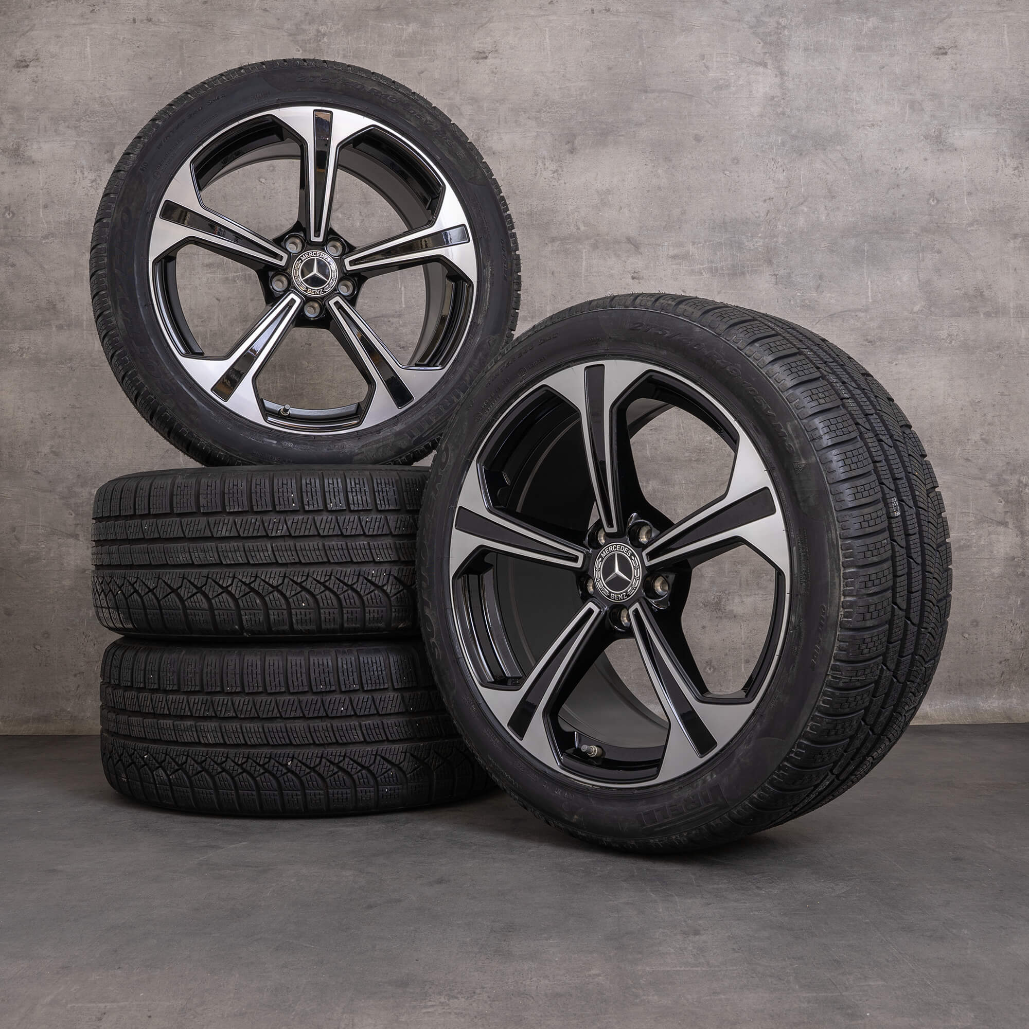 Originale Mercedes Benz E-klasse vinterhjul 19 tommer W214 S214 fælge A2144013600 A2144013700 sort poleret