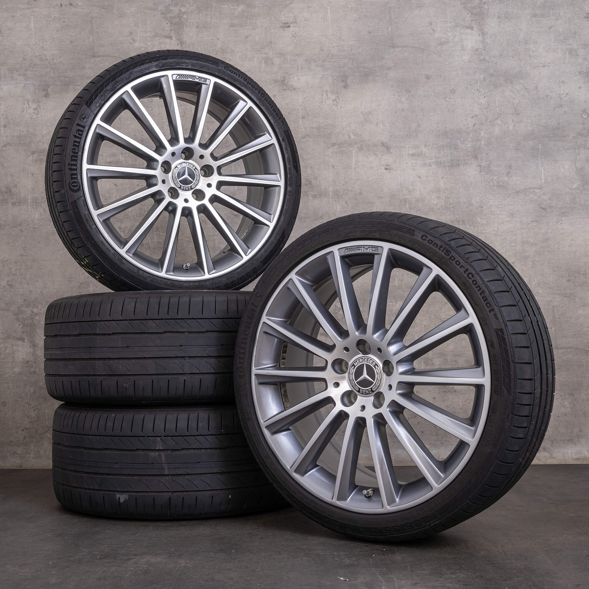 Alkuperäinen Mercedes Benz C-luokan vanteet 19 tuuman W205 S205 C205 A205 kesäpyörät A2054011300 A2054011400 himalajanharmaa kiiltävä käännetty