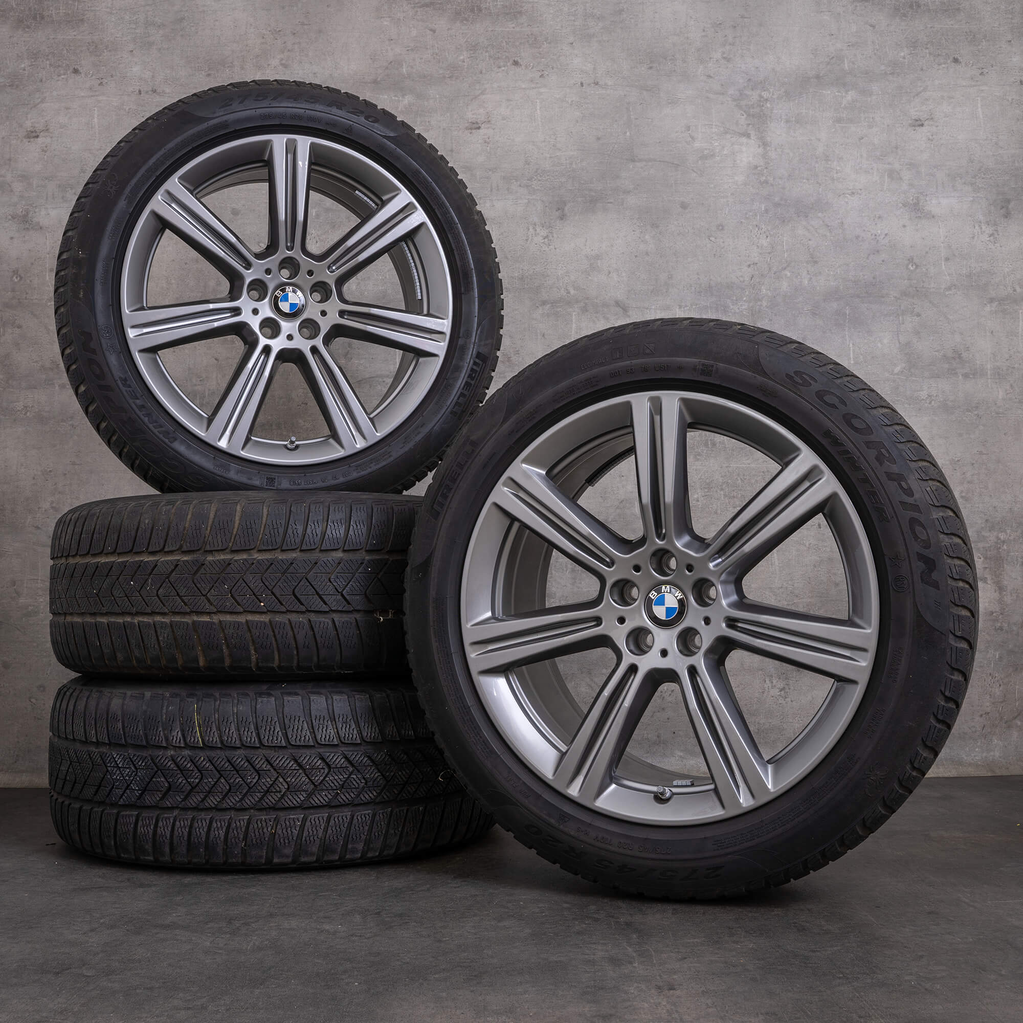 Originais BMW X5 X6 jantes e pneus inverno 20 polegadas G05 G06 styling 736 6883753 cinzento férrico brilho