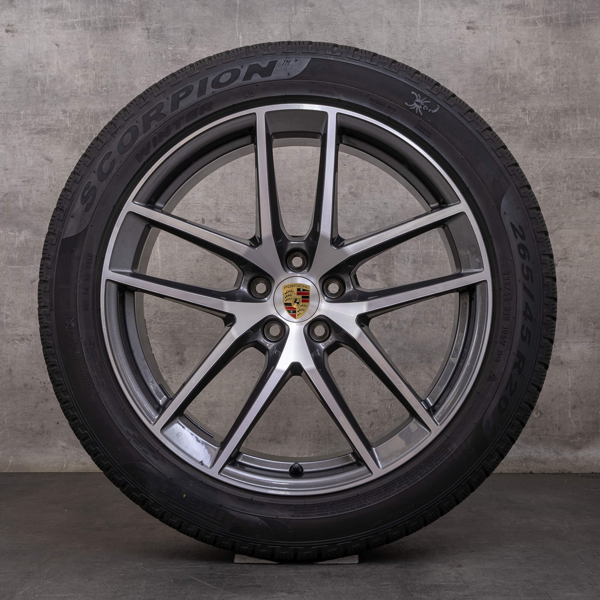 Jantes e pneus inverno originais do Porsche Macan III jantes de 20 polegadas 95B601025EJ 95B601025EK titânio brilhante torneado