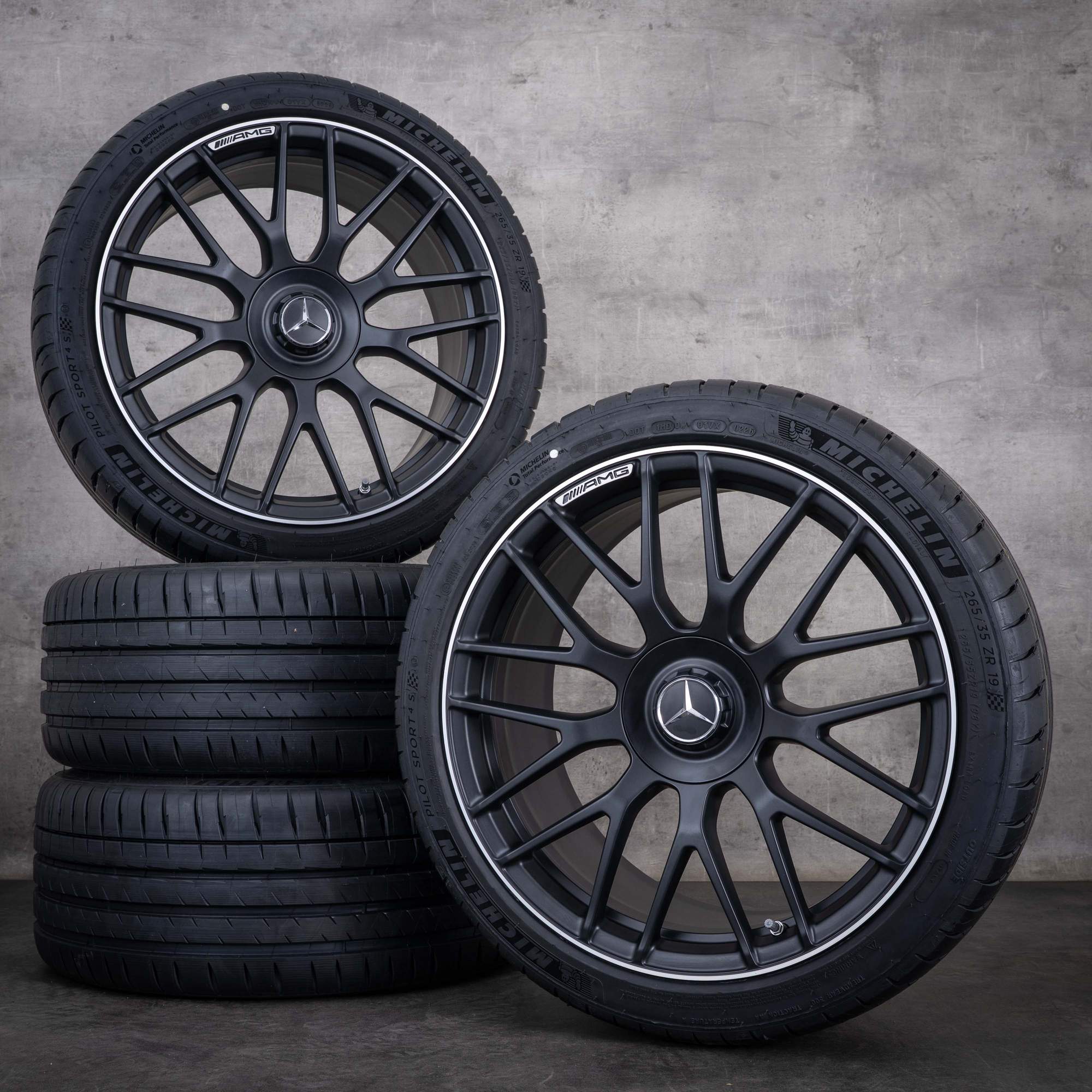 Jante originale Mercedes-Benz Clasa C C63 & S AMG de 19 inci W205 S205 pentru anvelope vară A2054011700 A2054011800 negru mat, diamantate, NOI