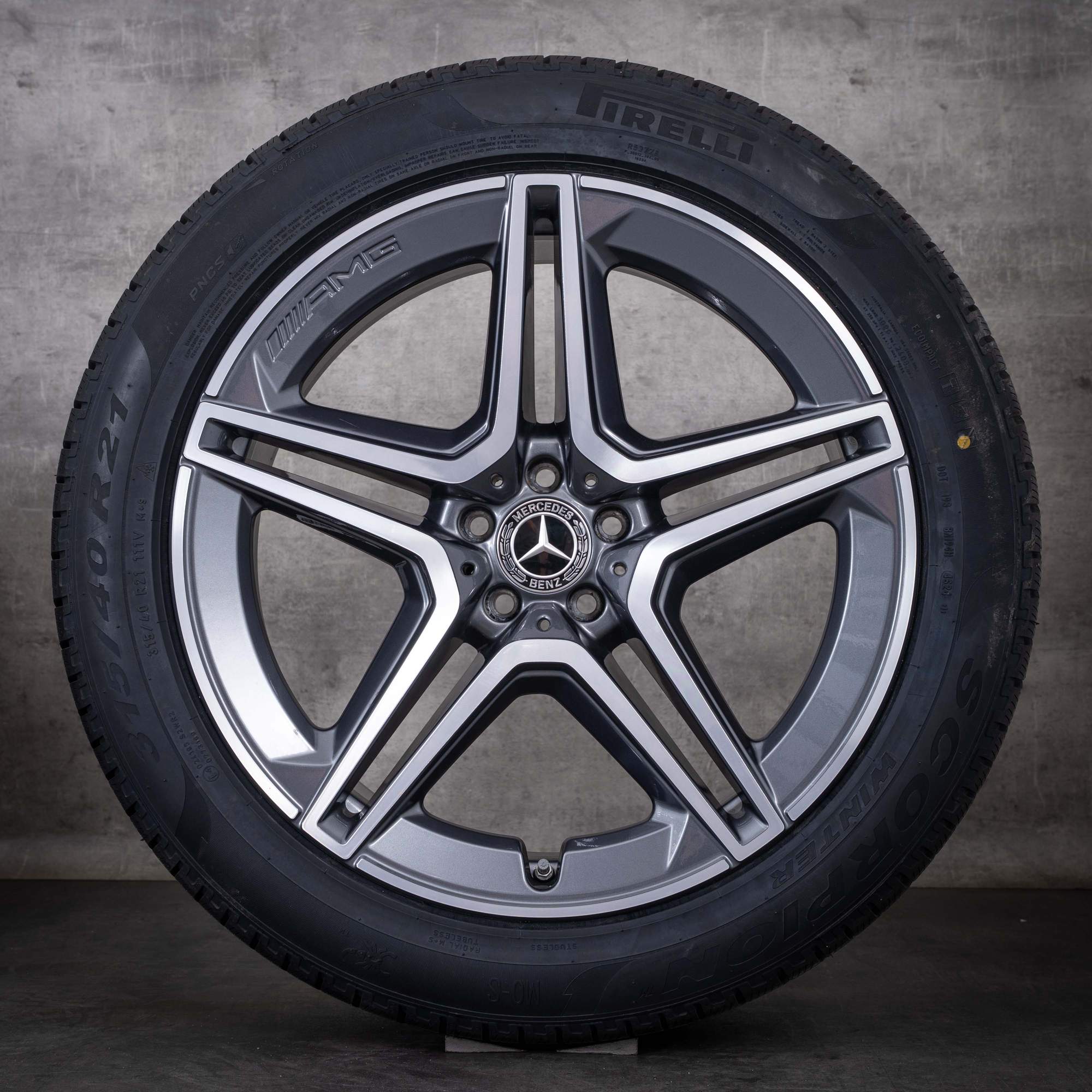 Originální zimní kola Mercedes-Benz GLS AMG 21 palců X167, disky A1674017300 A1674017400, barva himalaya grey, diamond cut