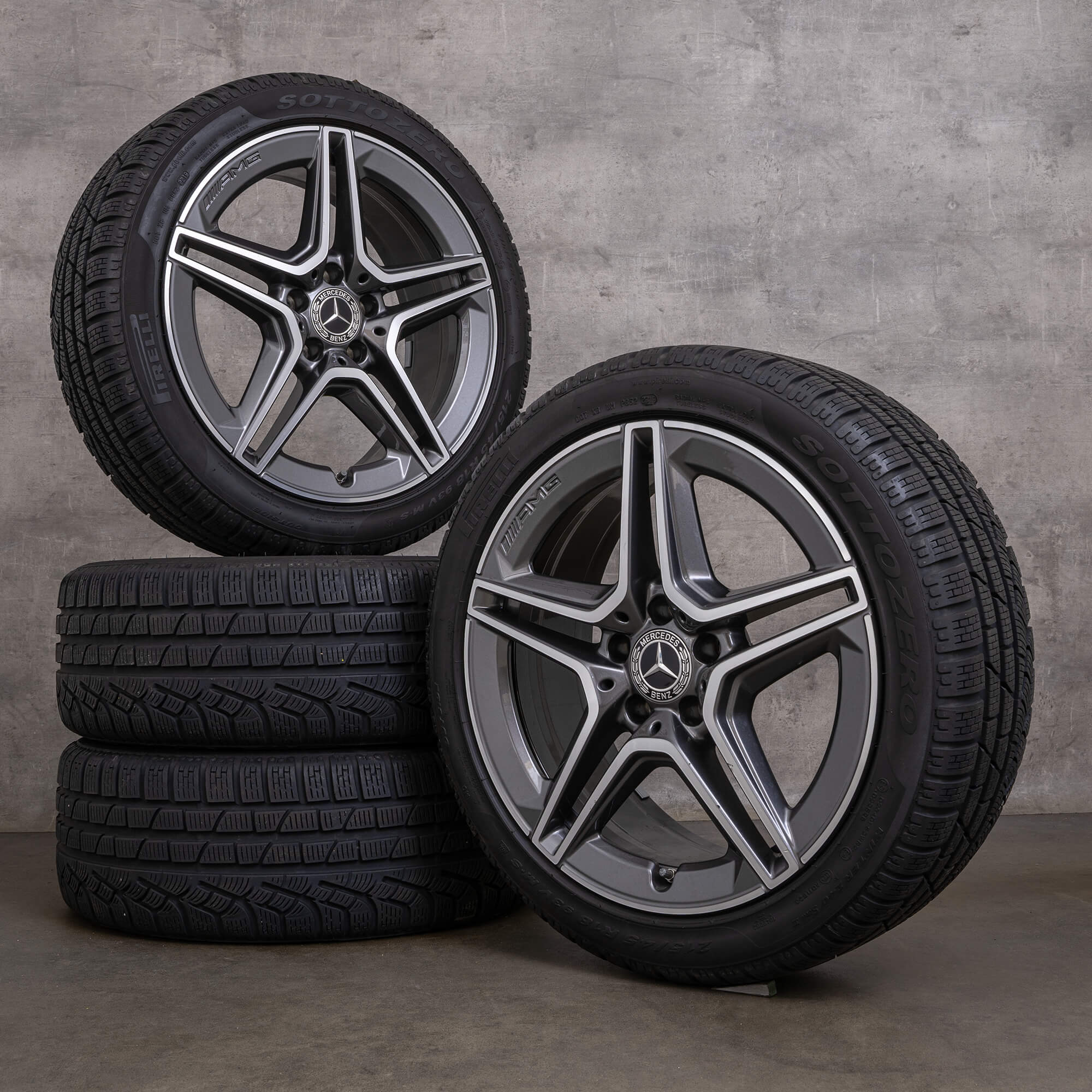 Neumáticos de invierno originales Mercedes Benz Clase A A35 AMG 18 pulgadas W177 V177 llantas A1774013800 gris himalaya brillante torneado