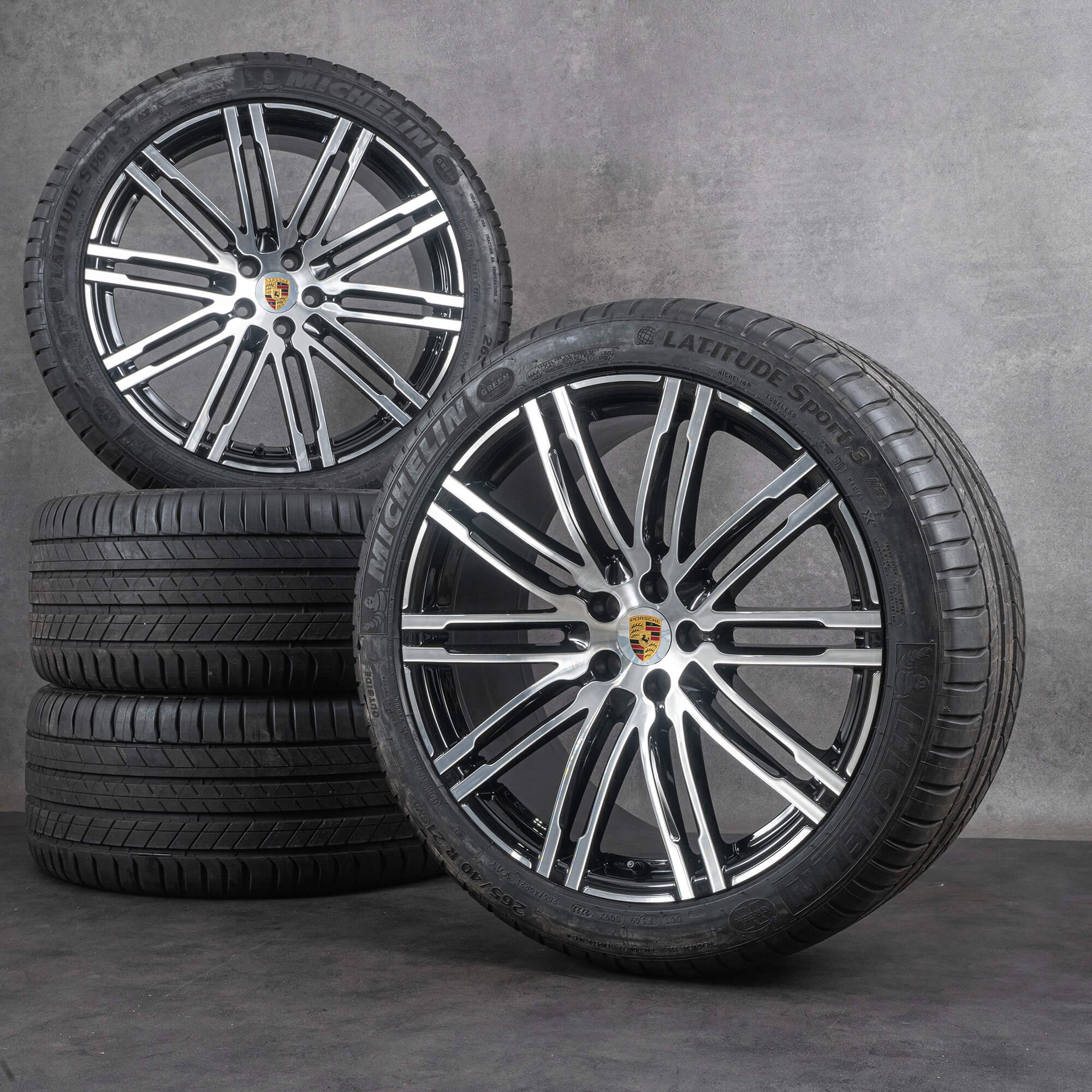 Originale Porsche Macan I fælge 21 tommer sommerhjul 95B601025AT 95B601025BA sort blank drejet