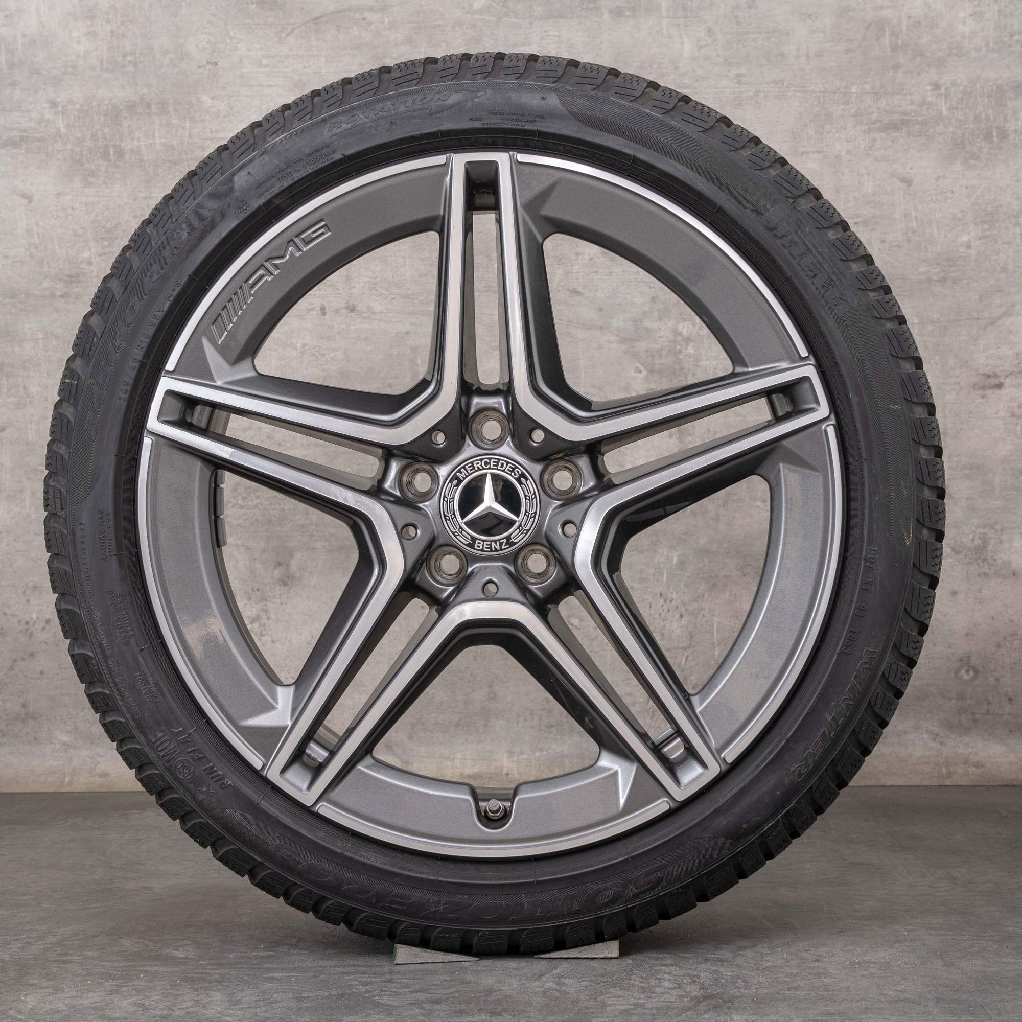 Originale Mercedes Benz CLS AMG vinterdæk med fælge 19 tommer C257 A2574011500 himalaya grey poleret