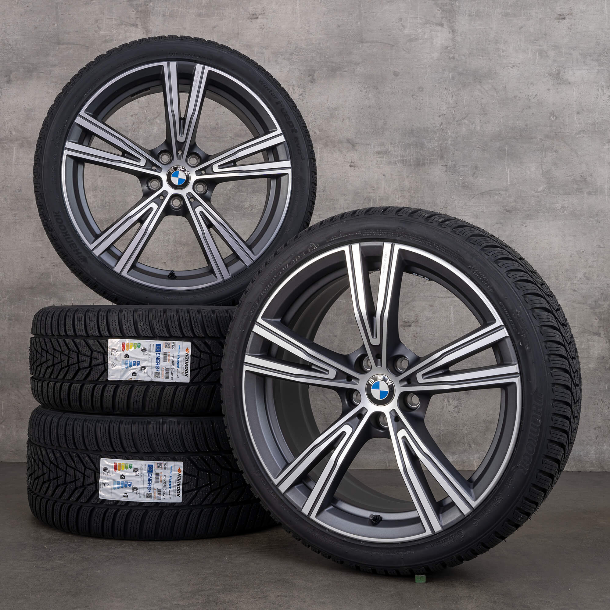 Jantes e pneus inverno originais BMW série 2 3 4 19 polegadas G20 G21 G22 G23 G42 Coupe jantes estilo 793i 8089896 8089897 cinzento férrico brilhante torneado