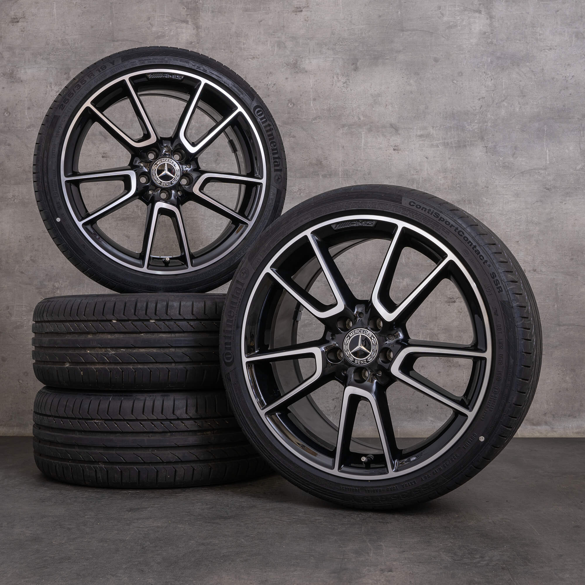 Orijinal Mercedes Benz C-Serisi AMG jantlar 19 inç W205 S205 C205 A205 yaz jant lastik A2054012200 A2054012300 siyah parlak tornalı