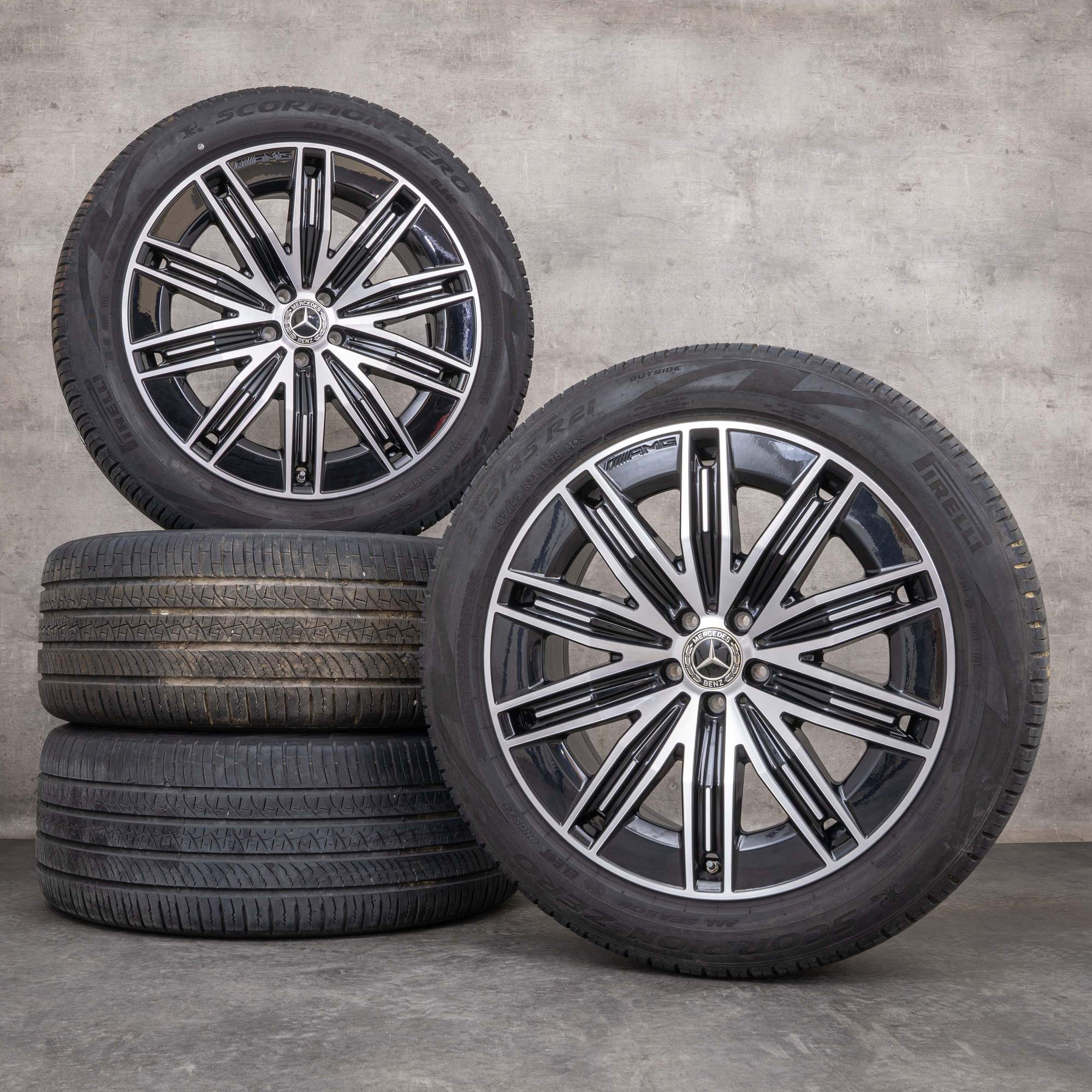OEM Mercedes Benz EQS AMG Rims 21 inch X296 for all seasons A2964011600 black polisched