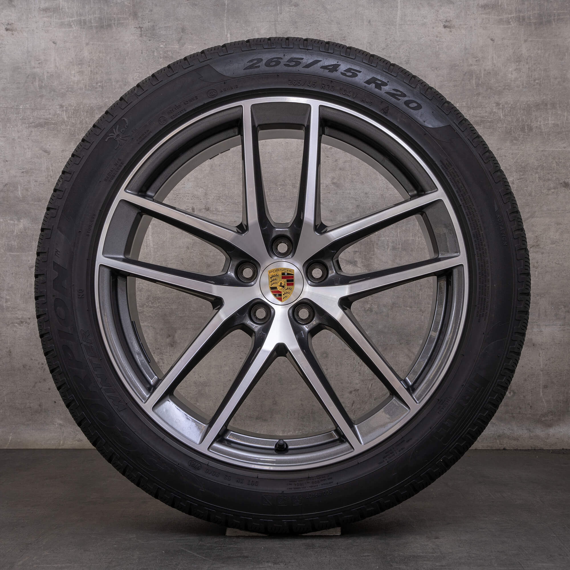 Jantes e pneus inverno originais do Porsche Macan III jantes de 20 polegadas 95B601025EJ 95B601025EK titânio brilhante torneado