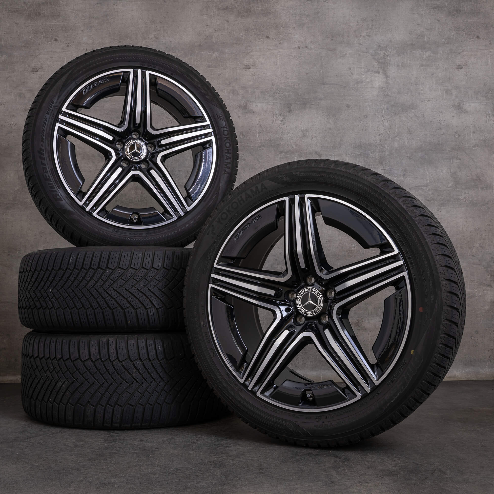 Original zimní pneu s disky Mercedes Benz GLC AMG 20" X254 C254 ráfky na auto A2544010600 A2544010700 černé lesklé soustružené