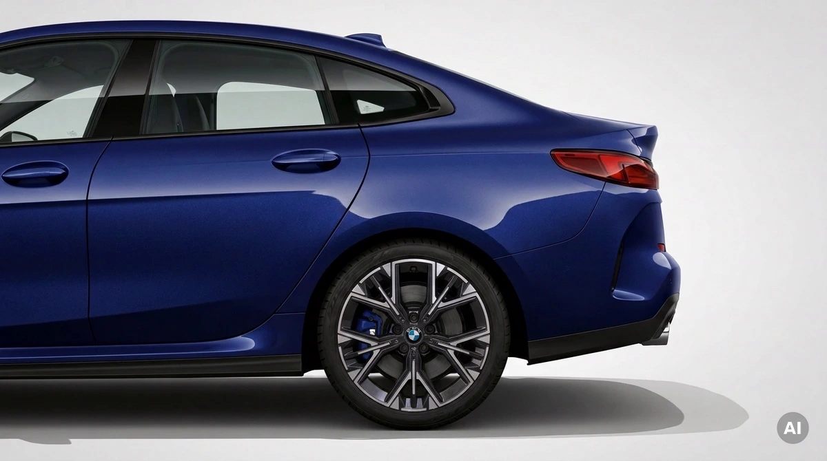 Nærbilete av ei original BMW-lettmetallfelg på 2-serie F74 Gran Coupé