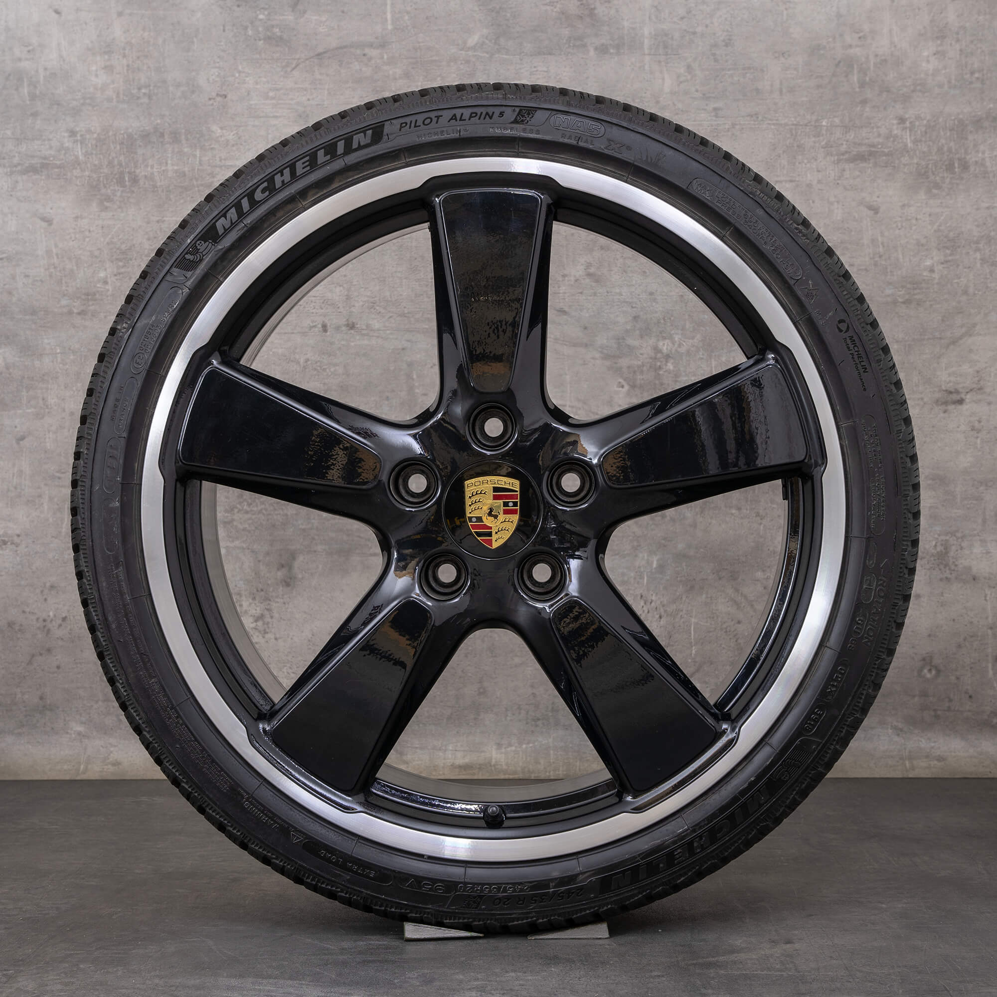 Original Porsche 991 I zimní pneu s disky 20palcové ráfky Turbo S Fuchs Sport Classic 99136216241 99136216742 černé lesklé soustružené