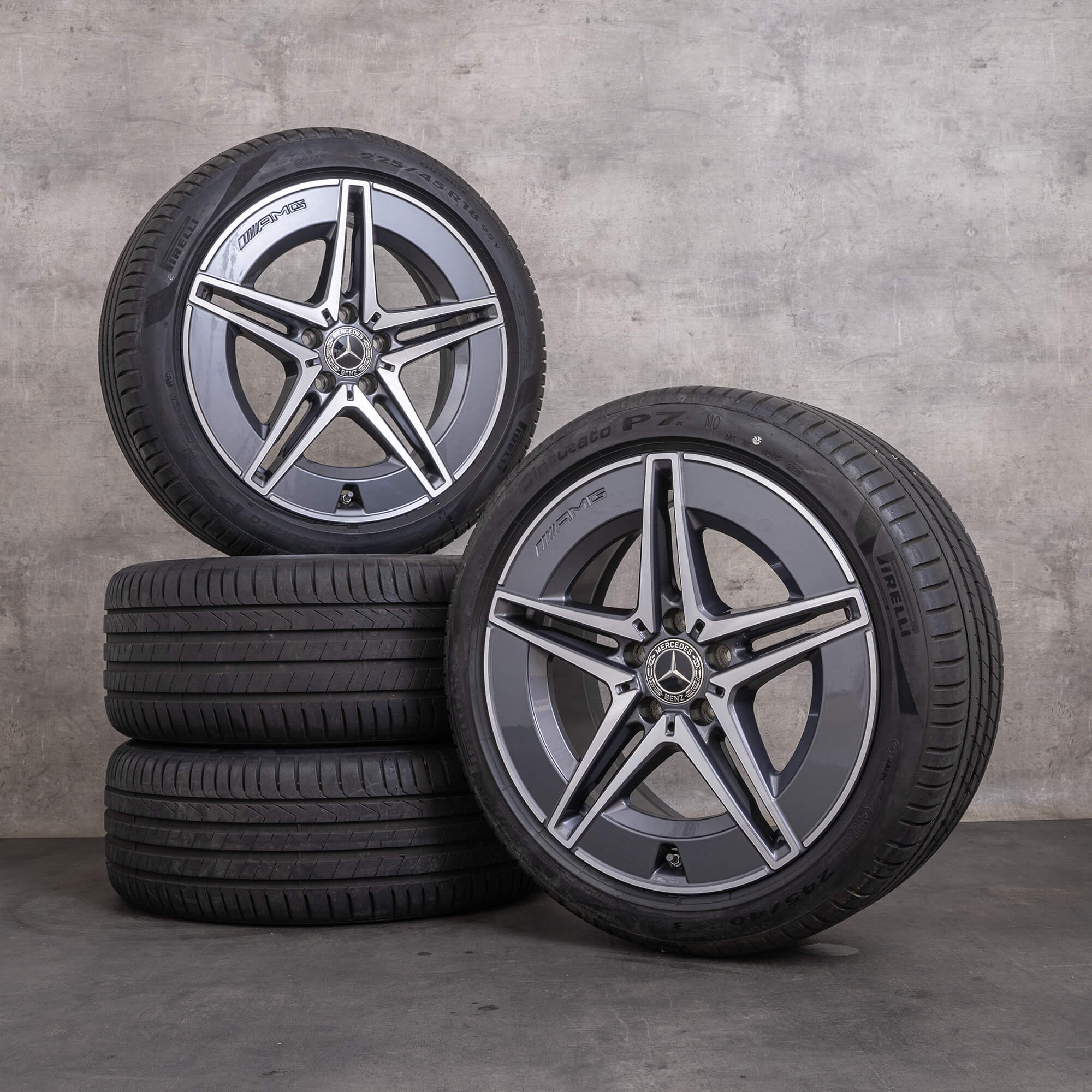 Original Mercedes Benz C-Klasse AMG Felgen 18 Zoll W206 S206 Sommerräder A2064011700 A2064011800 himalaya grey glanzgedreht