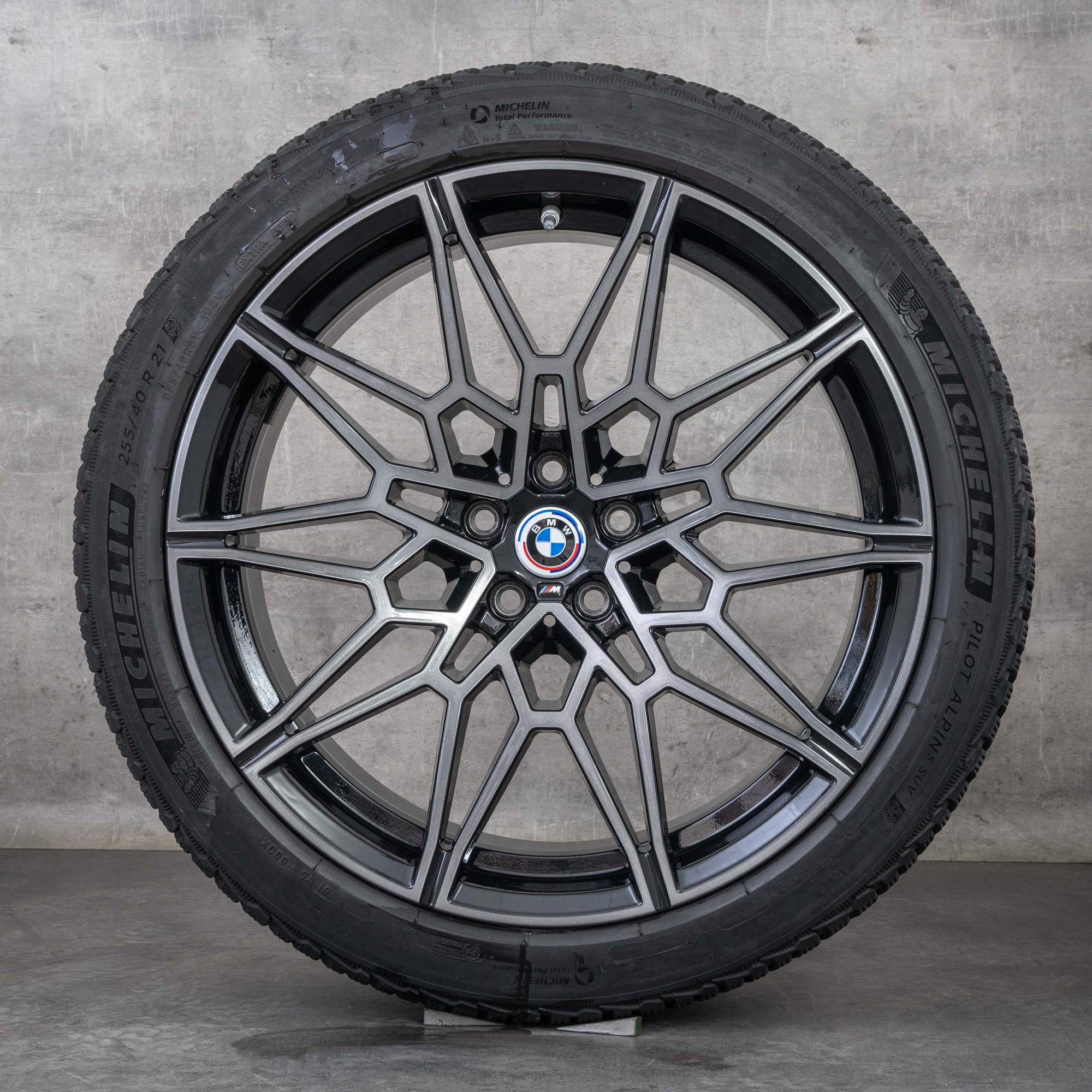Jantes e pneus inverno originais BMW X3M X4M 21 polegadas F97 F98 jantes 892 M 9501476 9501479 preto polido virado