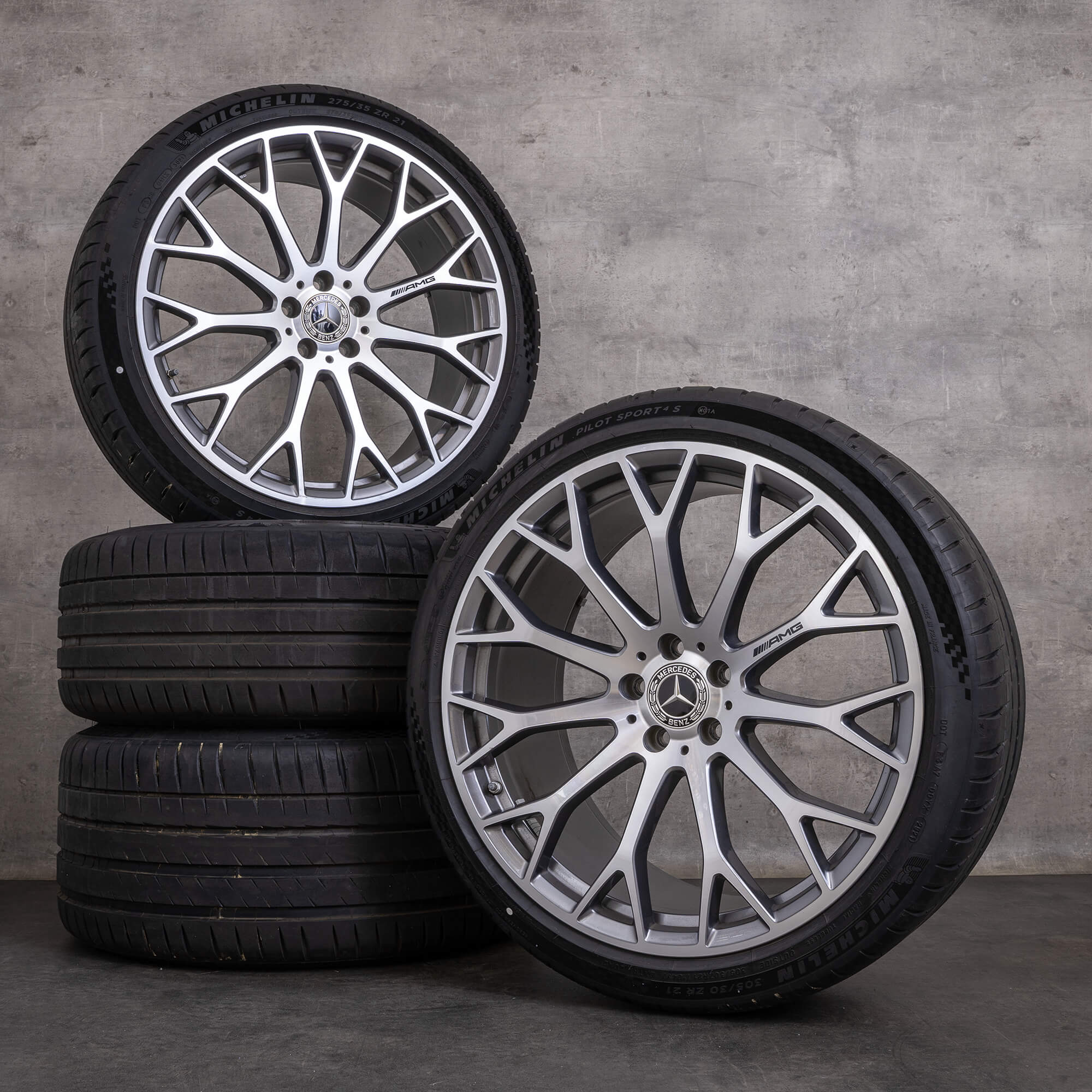 Oryginalne koła zimowe Mercedes Benz SL AMG 21 cali R232 felgi A2324012700 A2324012800 himalaya szary Polerowane