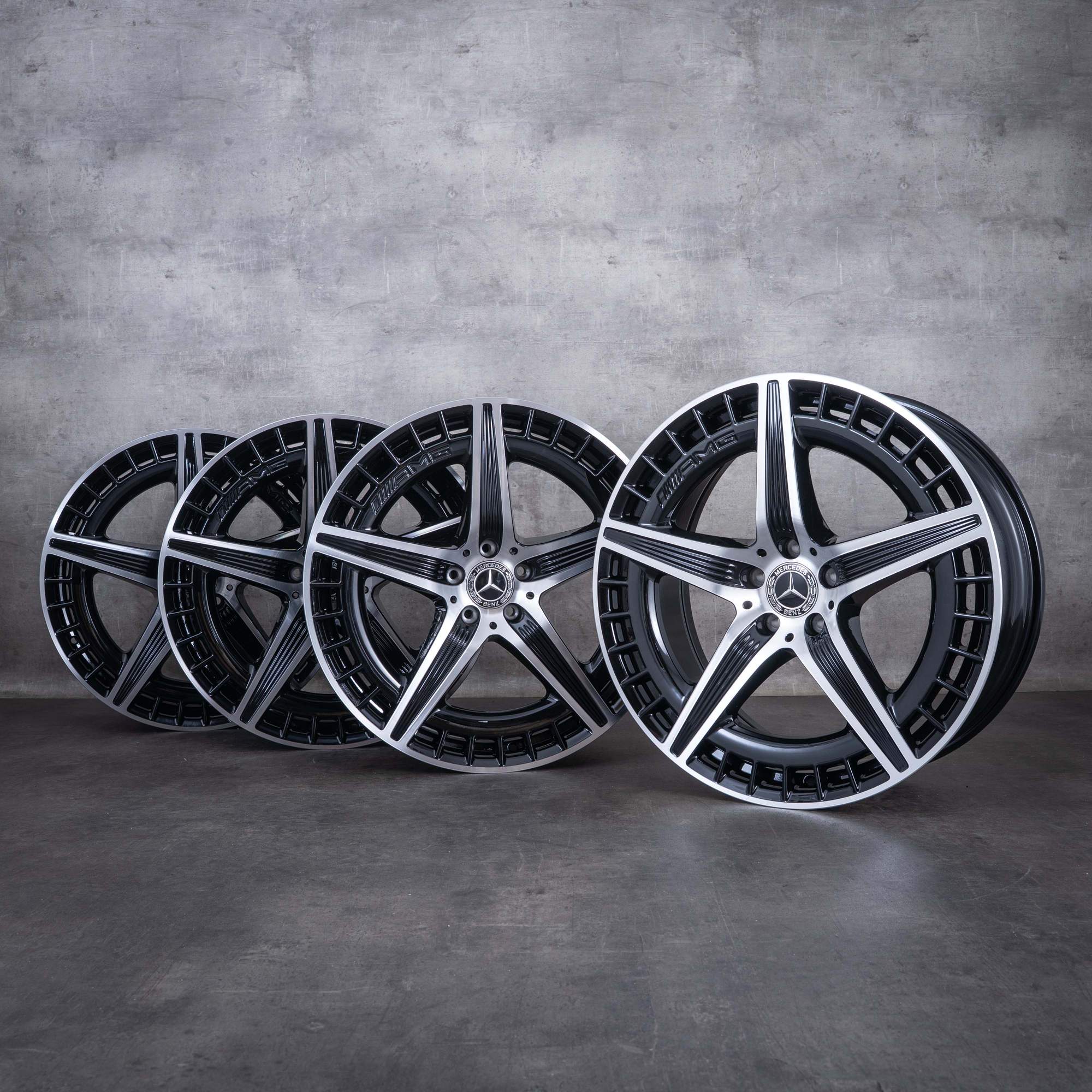 Jante originale Mercedes-Benz EQE 43 53 AMG de 21 de inci 4MATIC X294 A2944011400 negre cu suprafață diamantată în față NOI