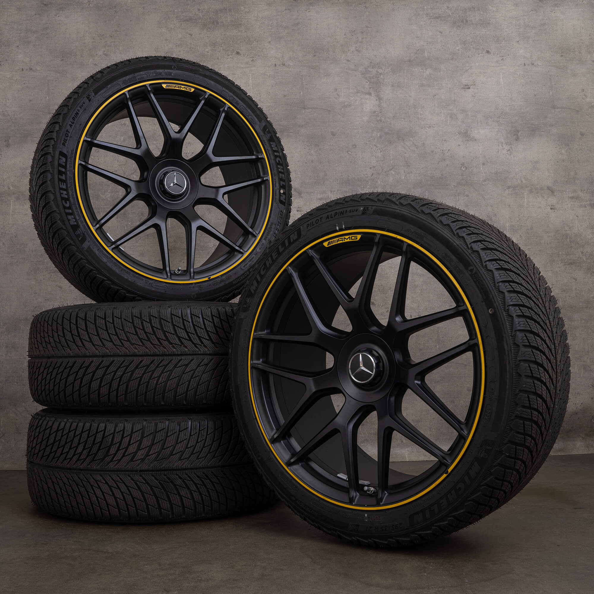 Original Mercedes Benz C-Klasse C63 & S AMG Winterräder 19 Zoll W205 S205 Felgen A2054011700 A2054011800 schwarz gelb matt