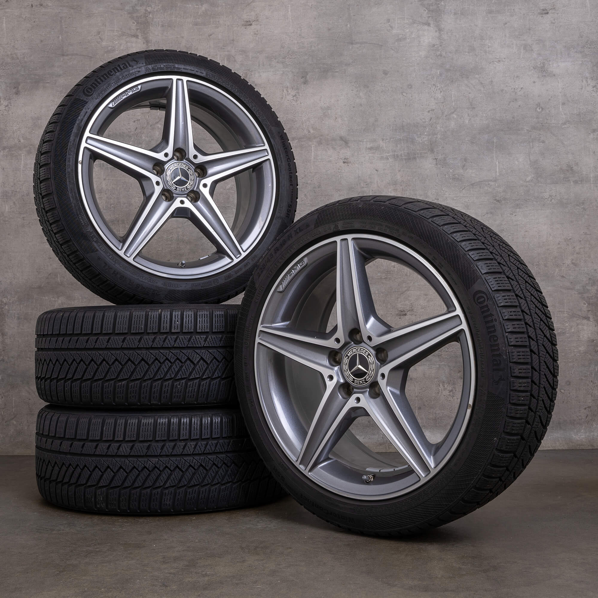 Autentico AMG Mercedes Benz Classe C pneumatici invernali 18 pollici W205 S205 C205 A205 cerchi A2054011100 himalaya grigio lucido tornito