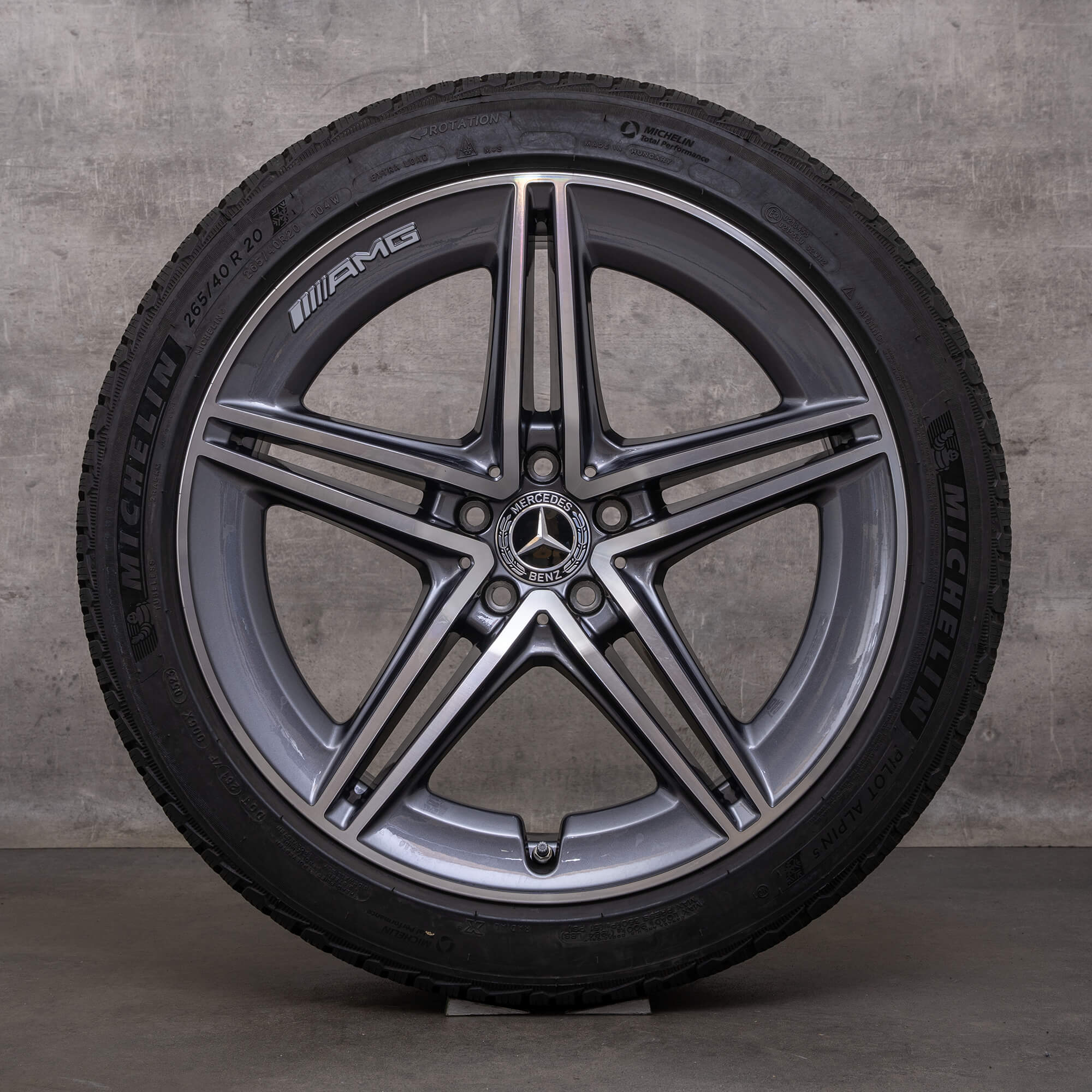 Ekte Mercedes Benz AMG GT 43 53 63 S 4Matic+ & E Performance Winterrder 20-tommers X290 4-Trer felger A2904011800 A2904010500 himalaya grå blank dreid