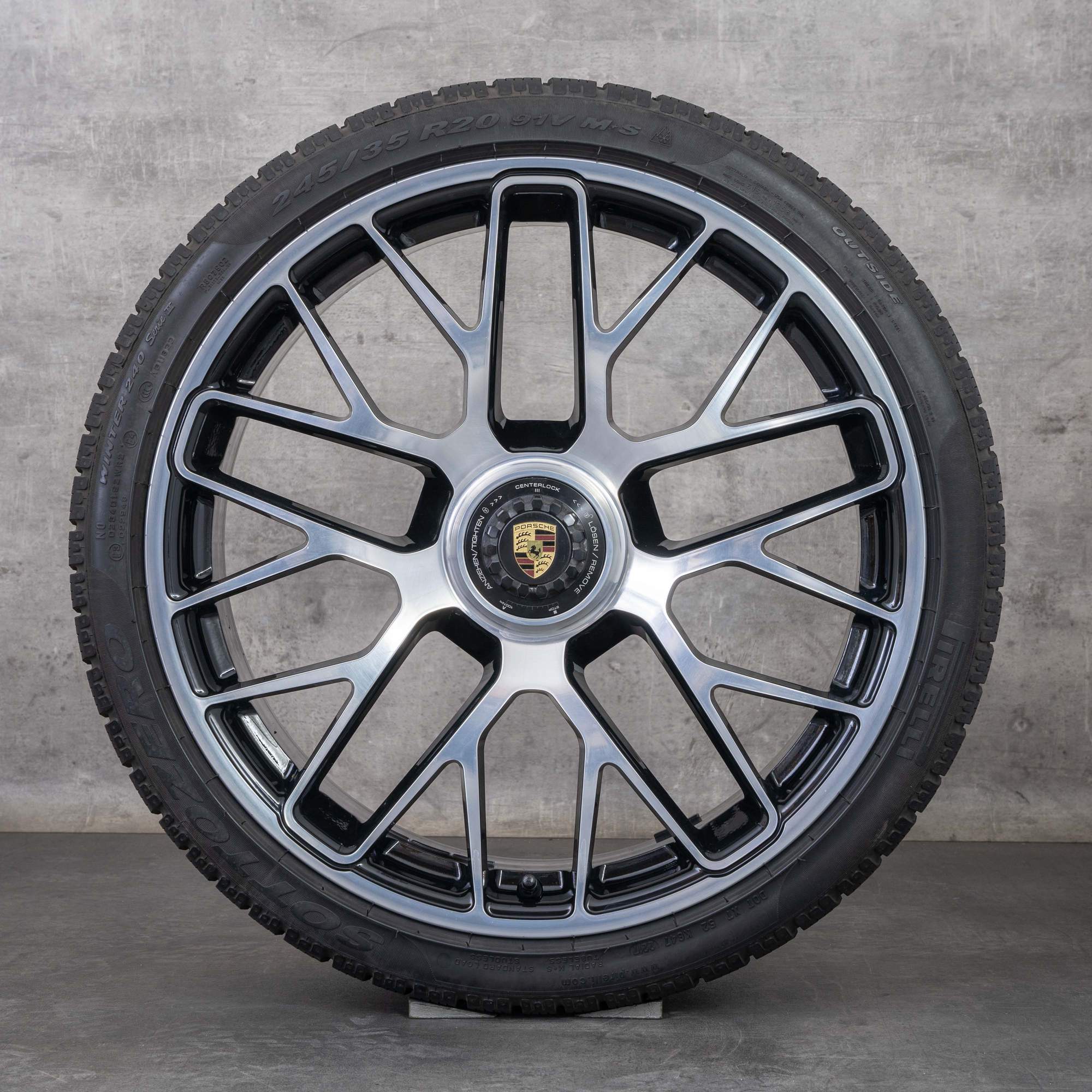 Originale Porsche 991 I II Anvelope de iarnă 20 inch Turbo S jante 99136216134 99136216634 negru Lucios