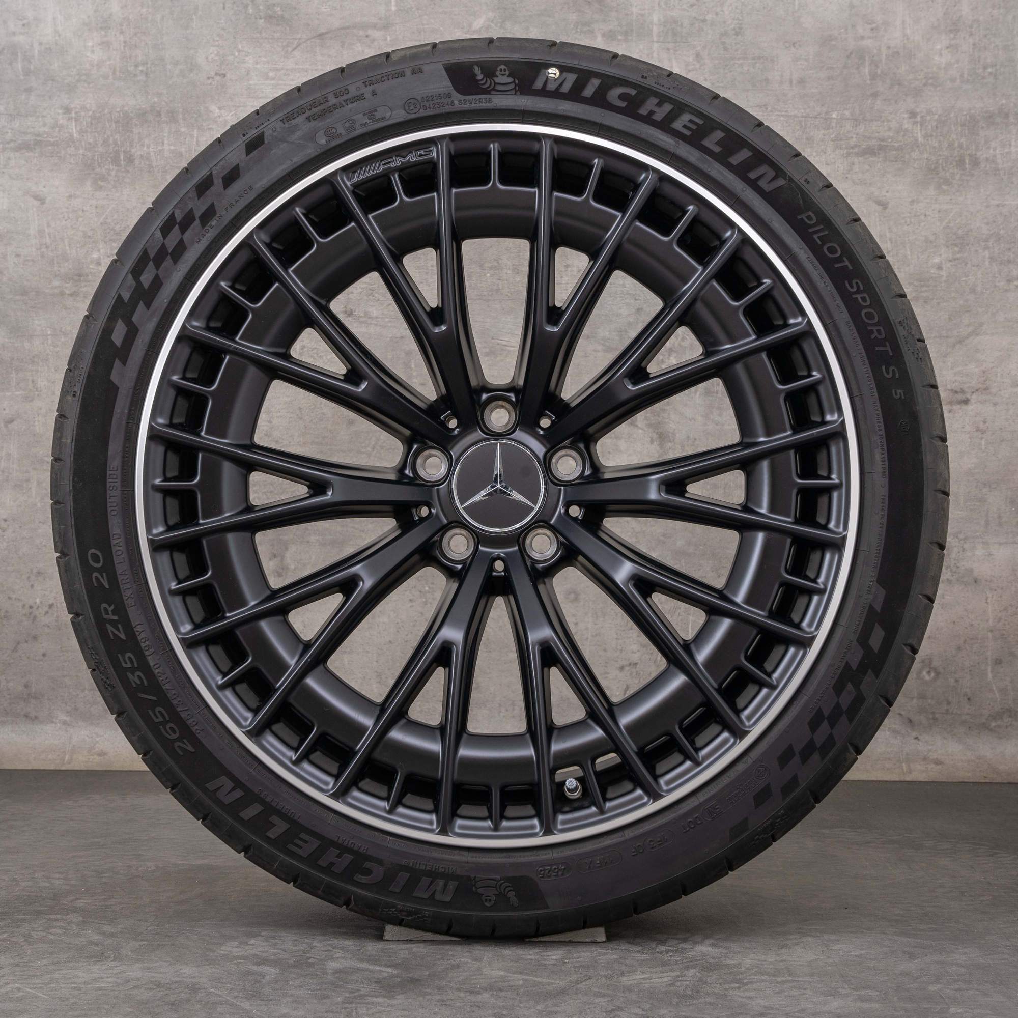 OEM Mercedes Benz CLE 53 AMG Rims 20 inch C236 A236 4Matic summer wheels A2364012900 A2364013000 black matt polisched
