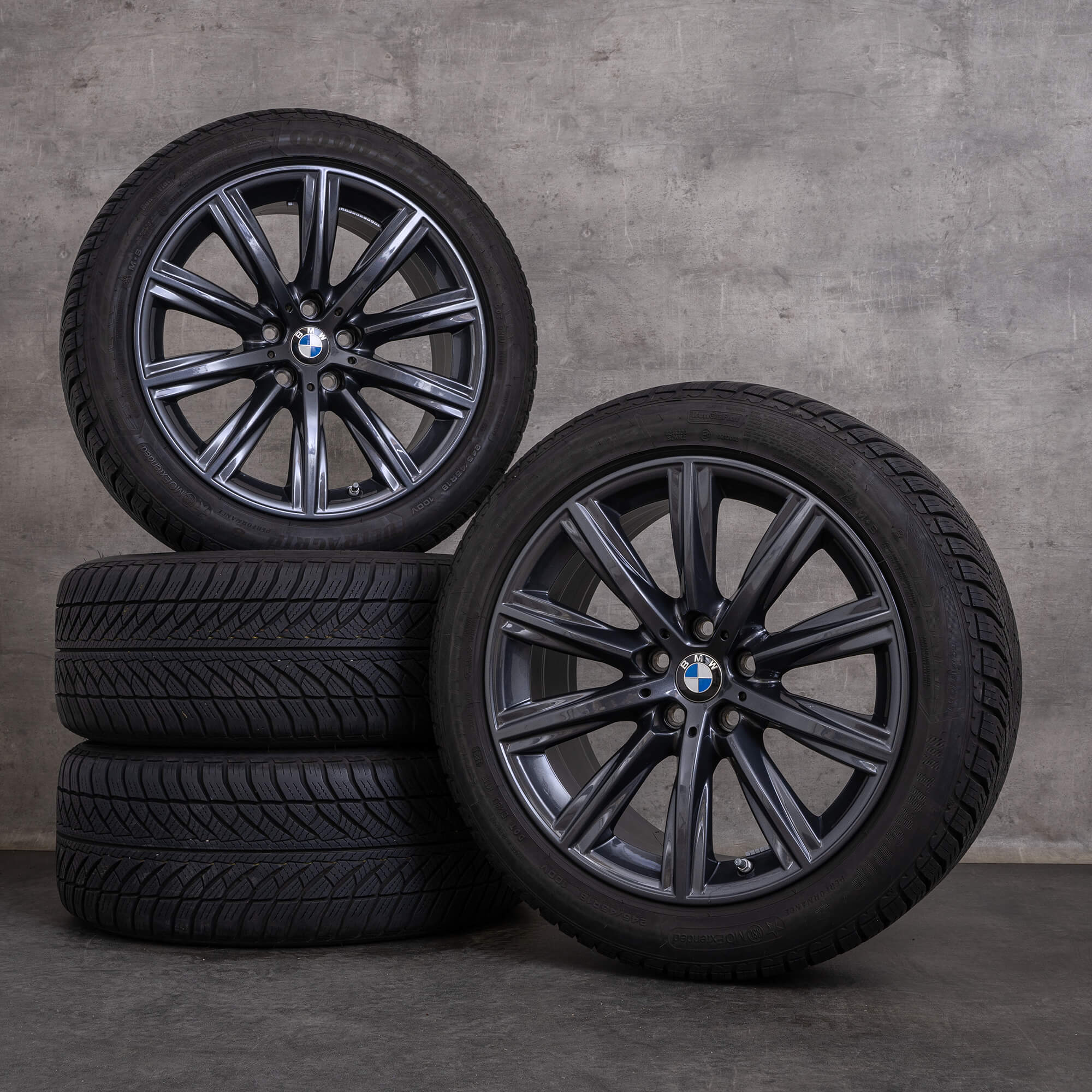Original BMW 5er Winterräder 18 Zoll G30 G31 Felgen Styling 684 6874441 himalaya grey glanzgedreht