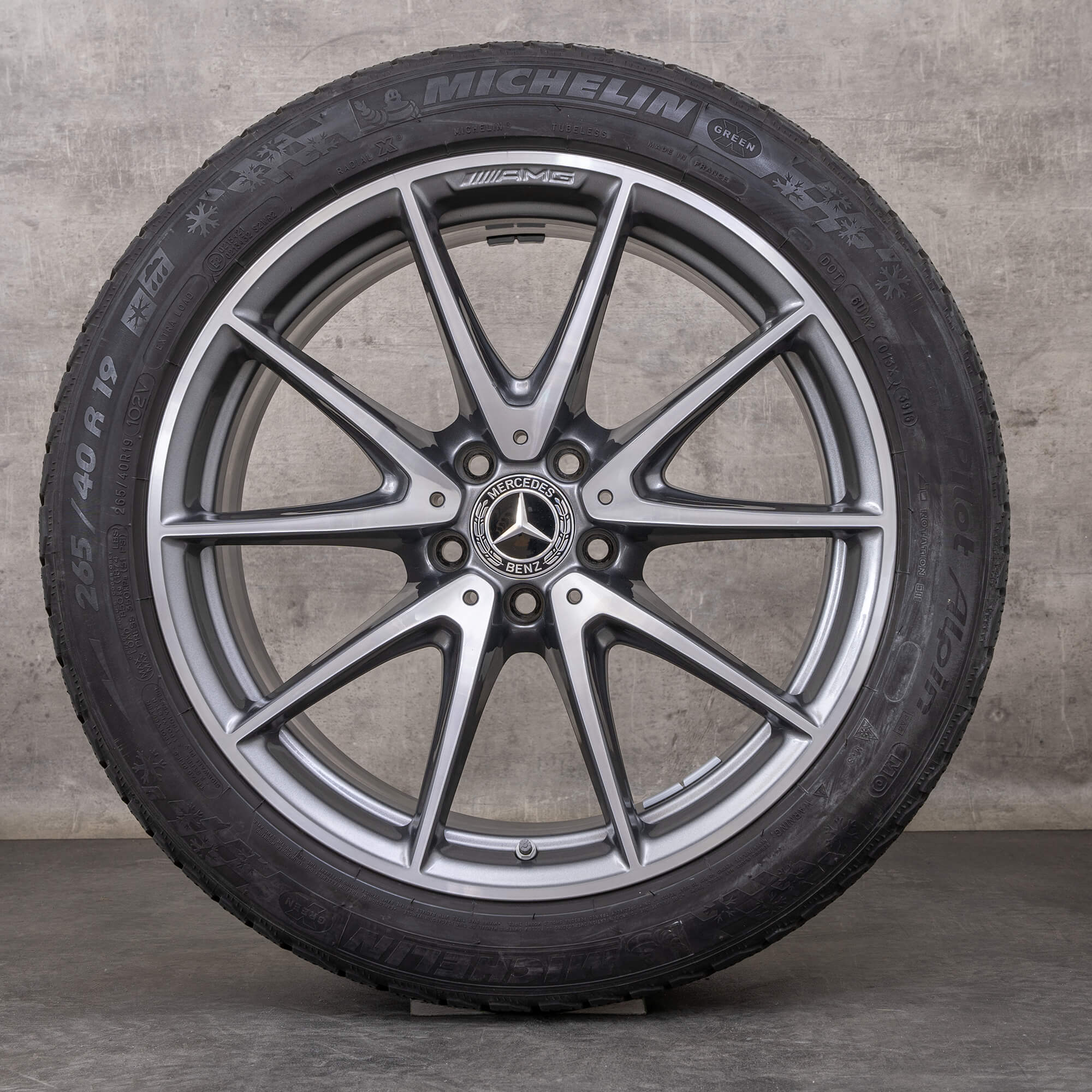 Oryginał Mercedes Benz Klasa E E63 & S AMG koła zimowe 19 cali W213 S213 felgi A2134012600 A2134014600 himalaya szary polerowane toczone
