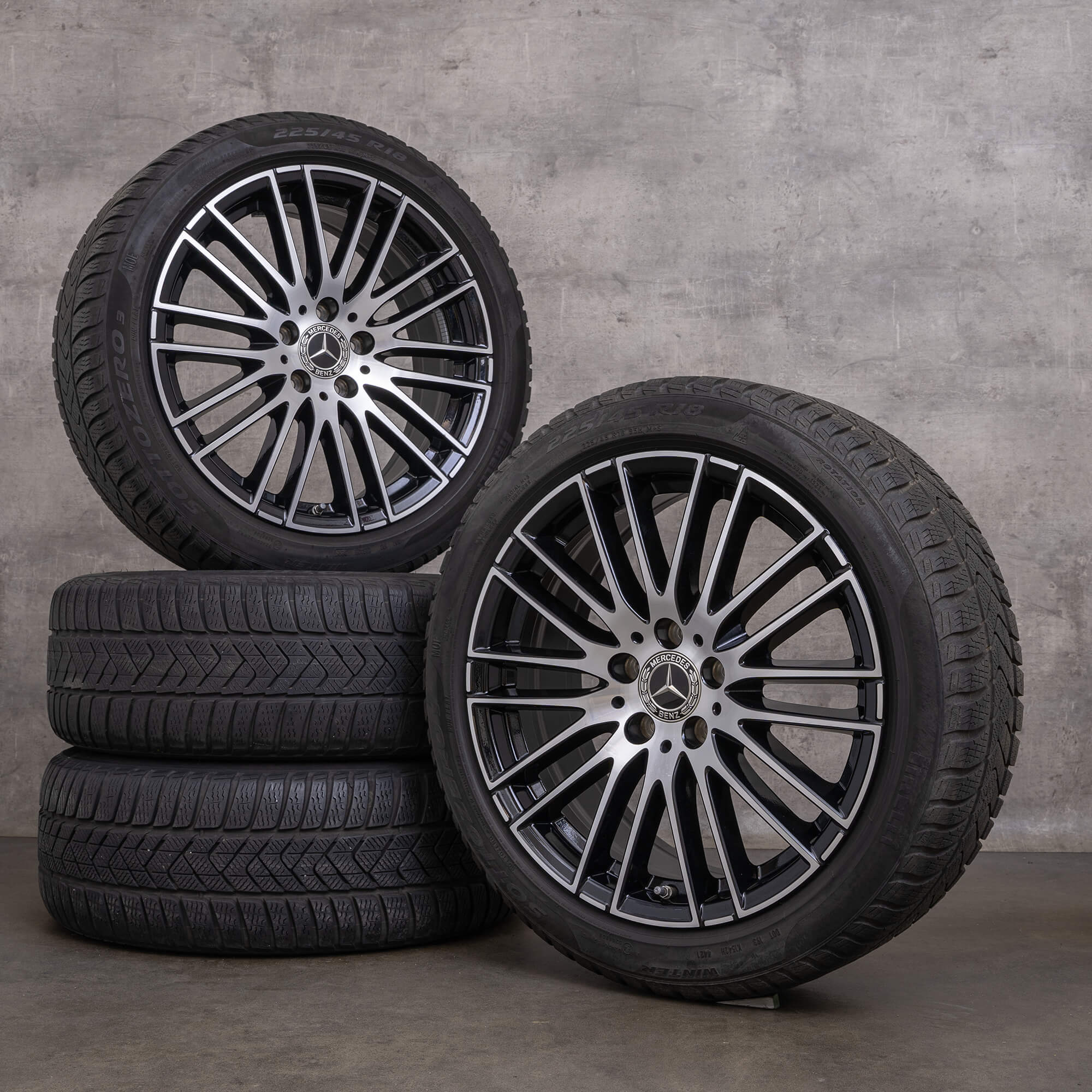 Originální zimni alu kola Mercedes Benz třídy C 18 palcové disky W206 S206 A2064014900 černé lesklé soustružené