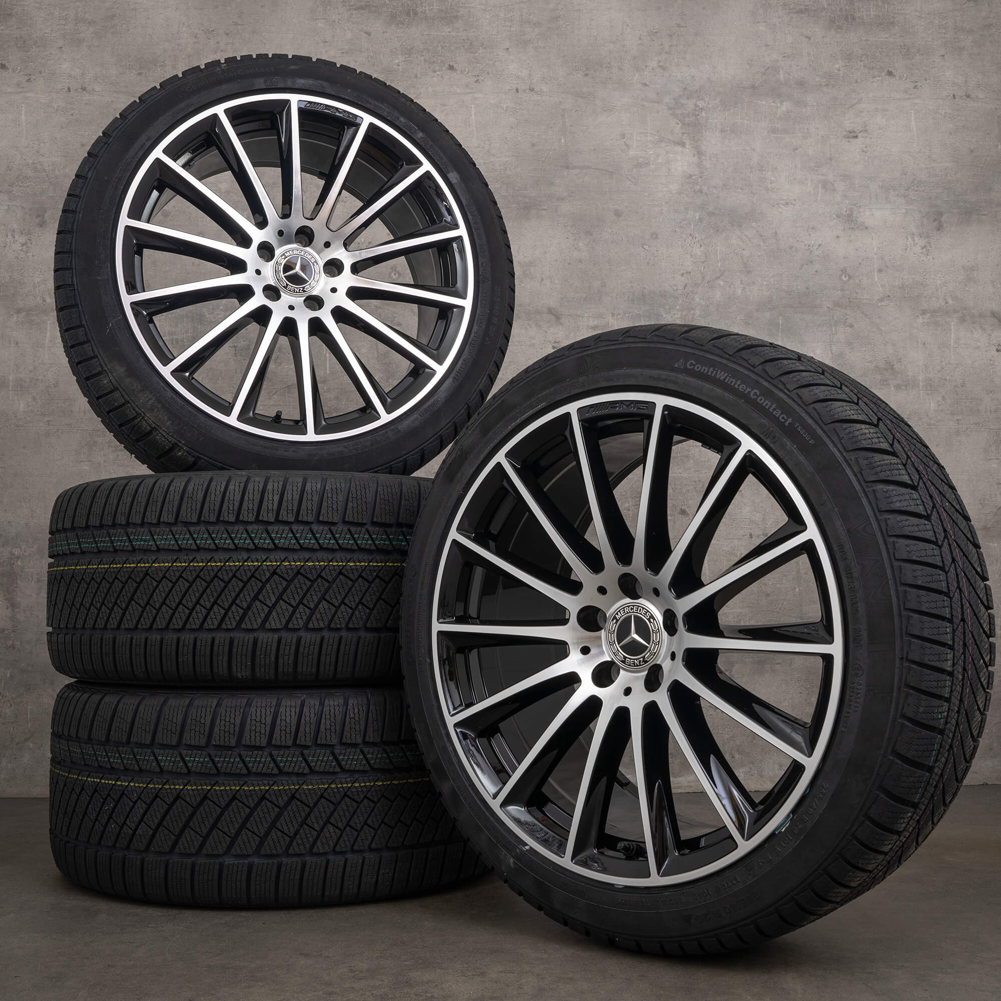 Originální zimní pneu s disky Mercedes Benz S-Class AMG 20" W223 V223 ráfky na auto A2234011500 černé lesklé soustružené NOVÉ