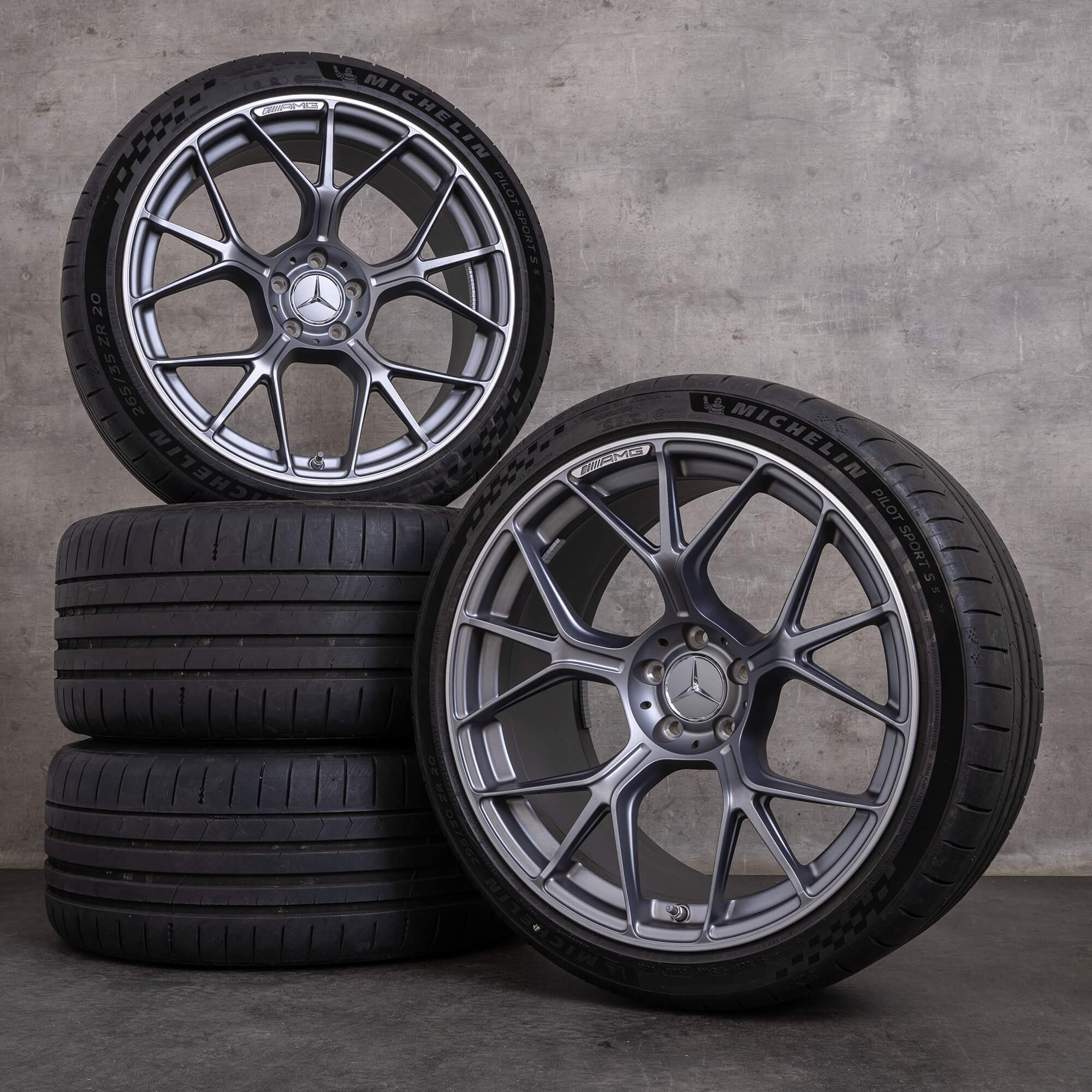 Llantas originales Mercedes Benz CLE 53 AMG de 20 pulgadas C236 A236 ruedas verano A2364013100 A2364013200 gris himalaya acabado pulido mate