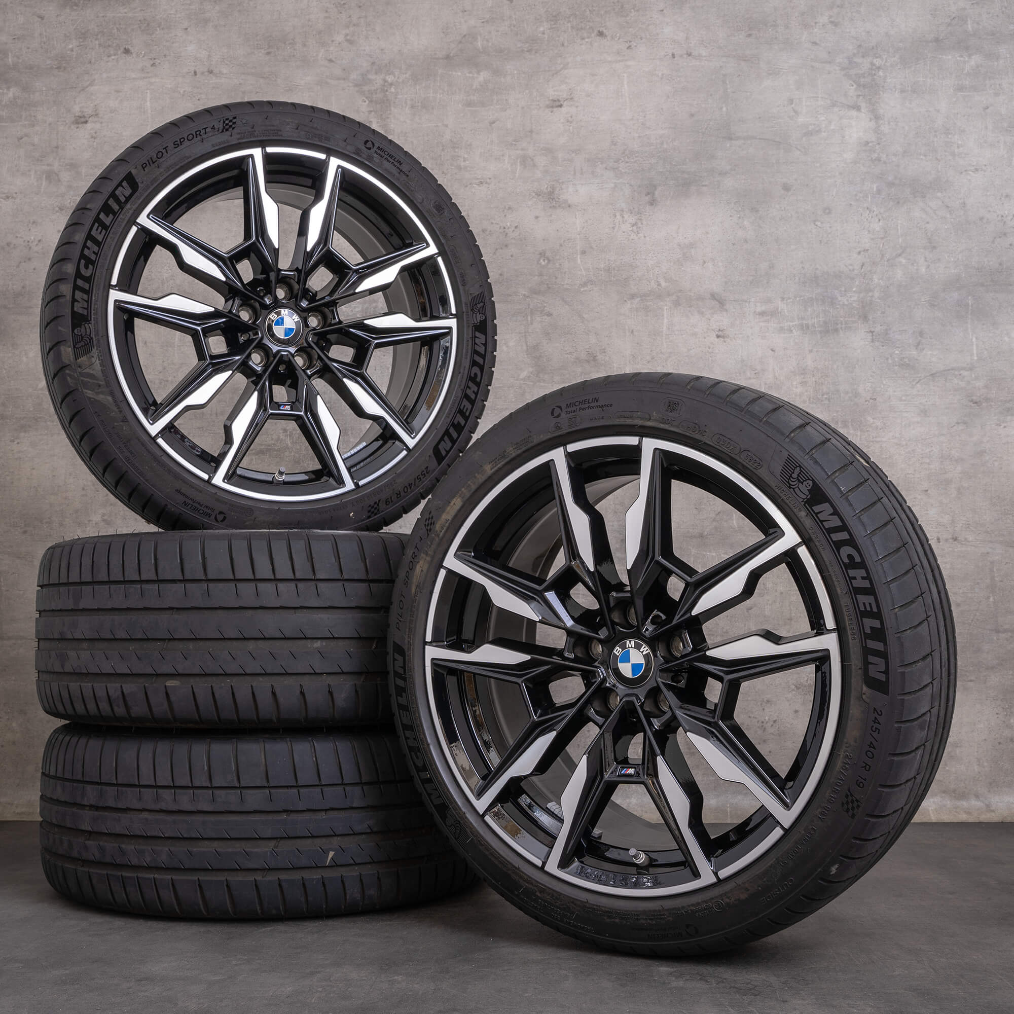 Original BMW 4er i4 Felgen 19 Zoll G26 Gran Coupe Sommerräder Styling 861 M 8089227 8089228 jet black glanzgedreht