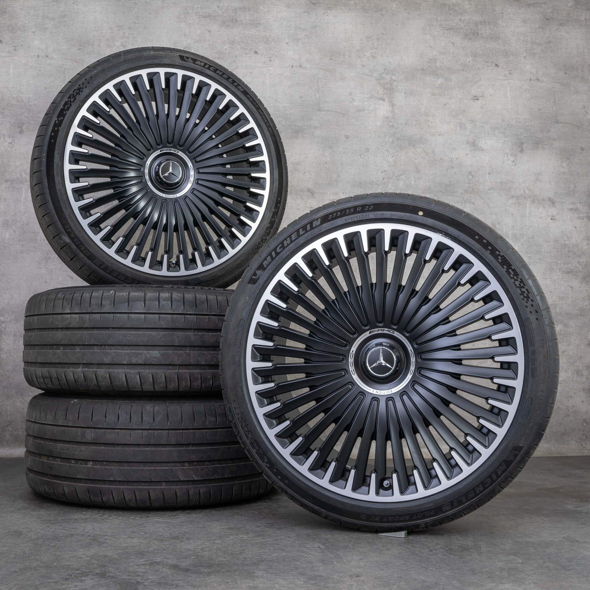 Originale AMG Mercedes Benz EQS 53 cerchi auto 22 pollici V297 gomme estive A2974011800 nero opaco