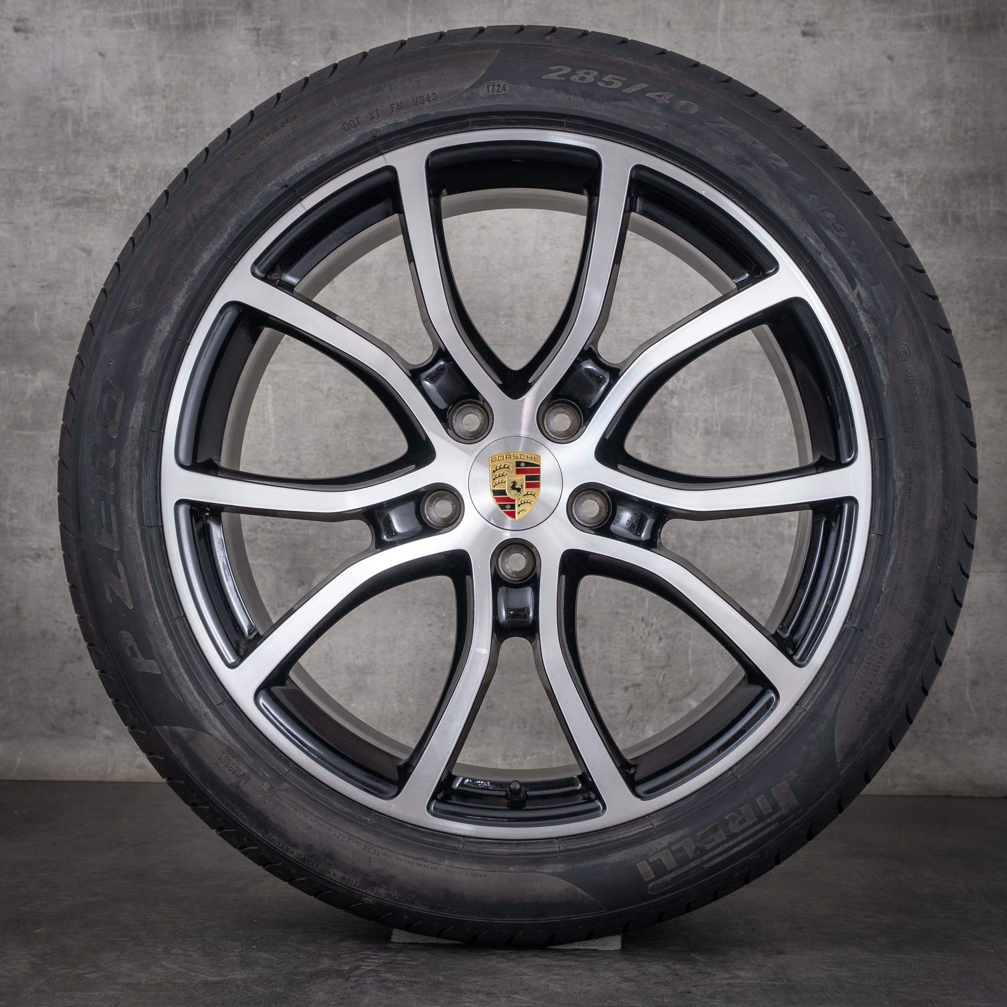 Oryginalne felgi Porsche Cayenne 21 cali 9YA E3 – koła letnie 9Y0601025P 9Y0601025Q, ekskluzywny wzór, czarne, Polerowane na wysoki połysk