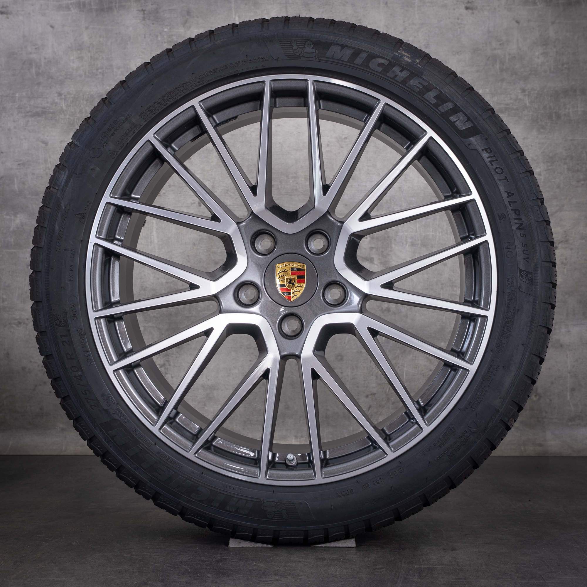 Original Porsche Cayenne Winterräder 21 Zoll 9YA E3 Felgen 9Y0601025BF 9Y0601025BG titan front glanzgedreht