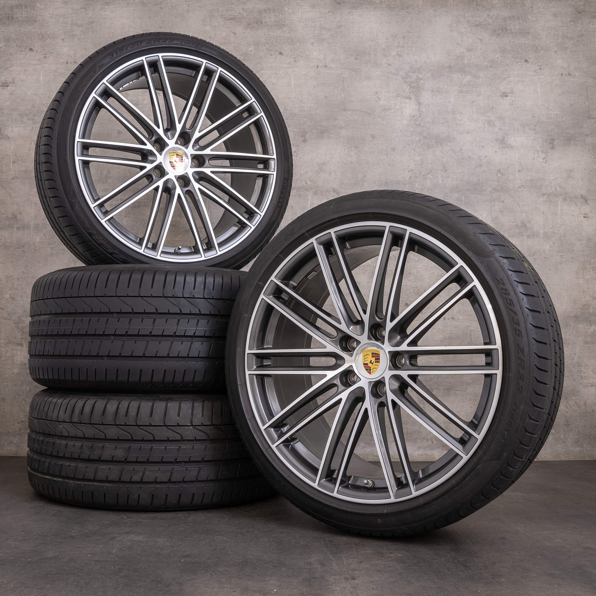 OEM Porsche Cayenne Rims 22 inch 9Y3 Turbo IV Coupé Summer Wheels 9Y0601025BR 9Y3601025AJ titanium gloss turned