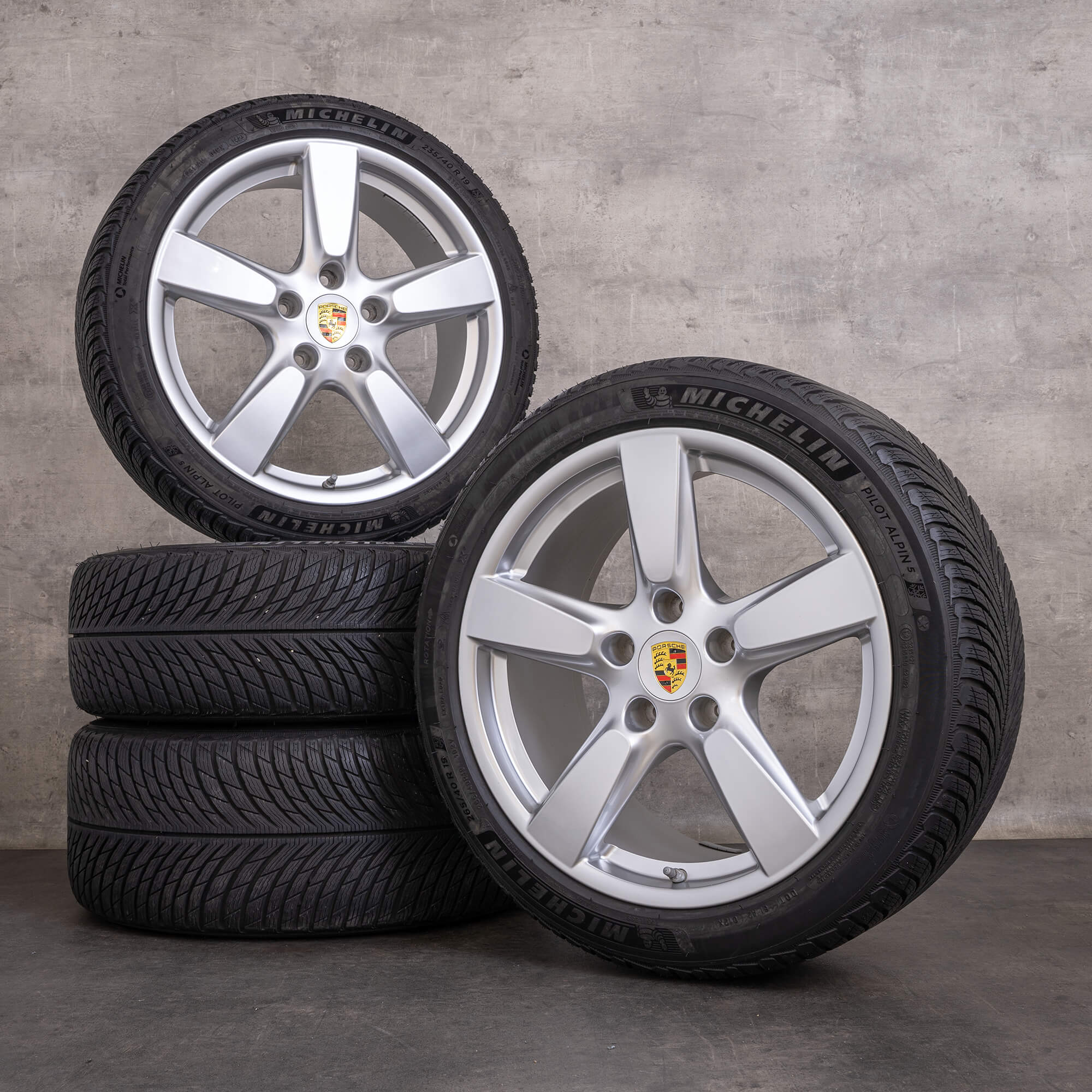 Originale Porsche Boxster Cayman 981 vinterdæk med fælge på 19 tommer 98136214003 98136214303 silver glossy