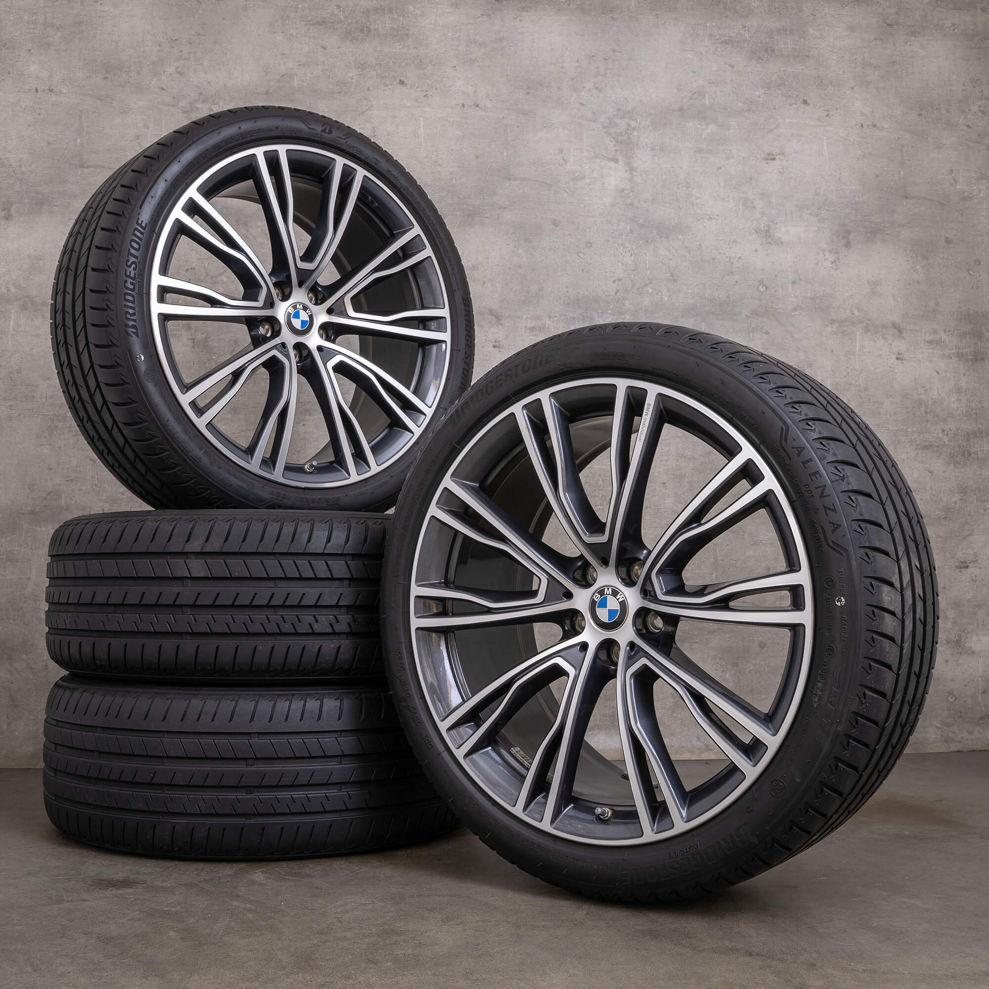 Original BMW X3 X4 fälgar 21 tum G01 G02 sommar hjul styling 726i 8043670 8043671 orbit grå fram polish
