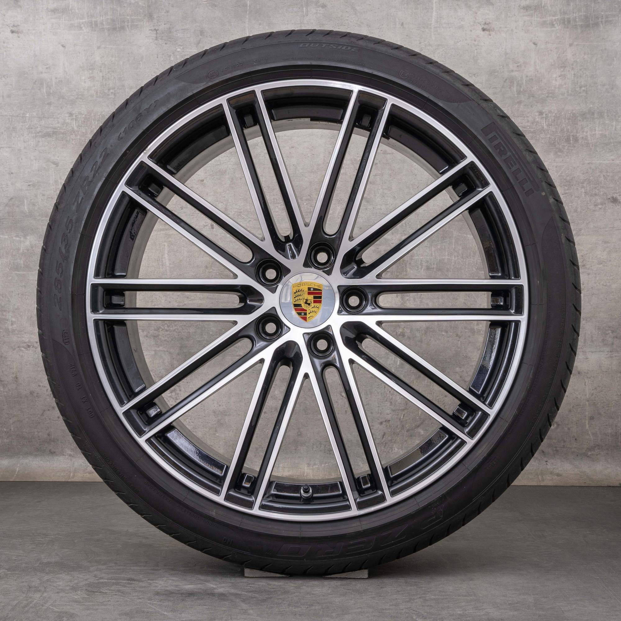 Originale Porsche Cayenne fælge 22 tommer 9YA sommerdæk 911 Turbo Design 9Y0044661M sort poleret