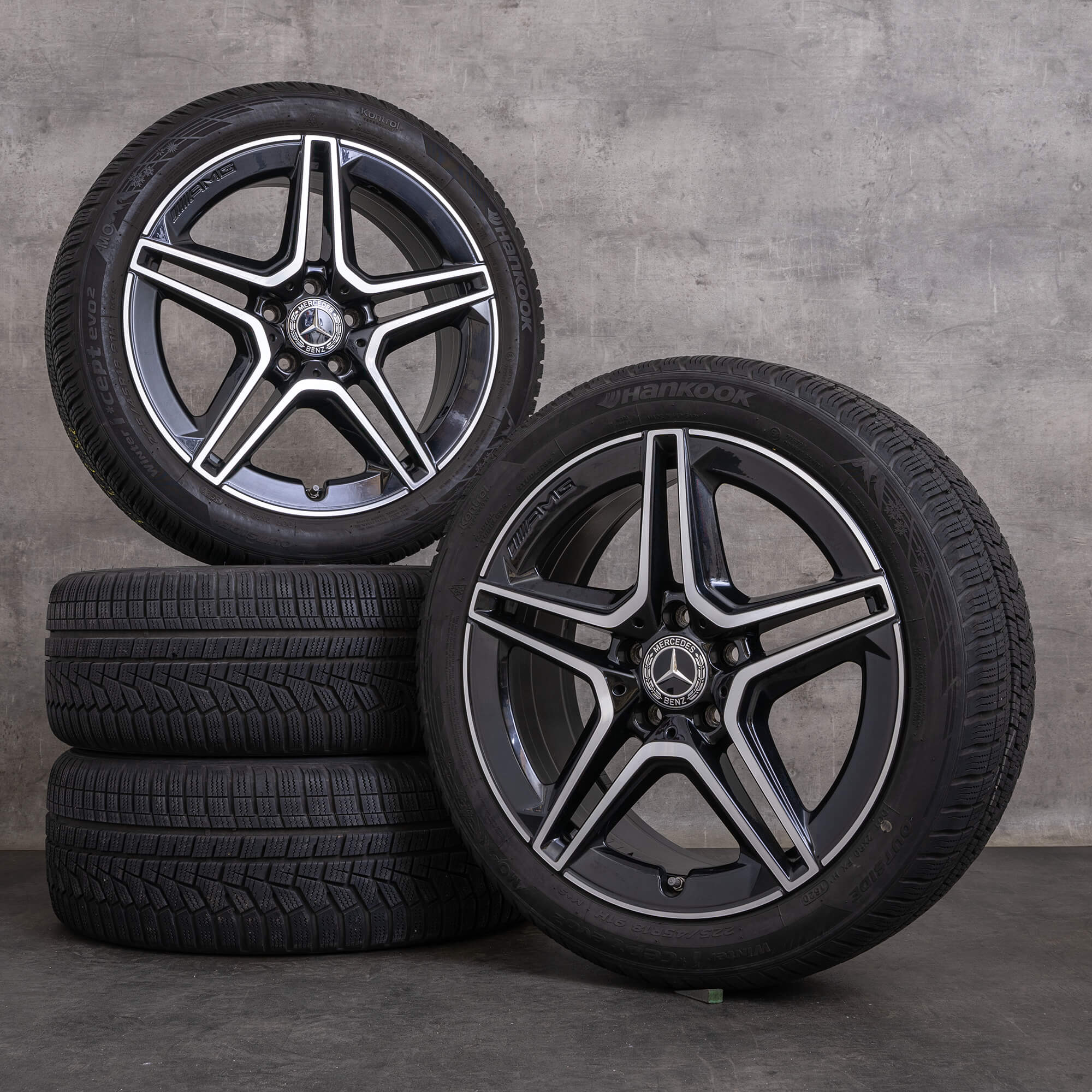 Orijinal Mercedes Benz A B Sınıfı CLA AMG kış jant lastik 18 inç W177 V177 W247 X118 C118 jantlar A1774011500 siyah parlak tornalanmış