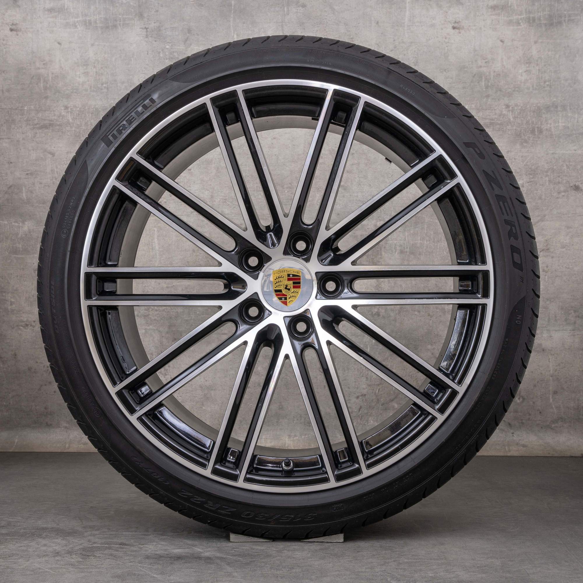 Originale Porsche Cayenne vinterdæk med fælge 22 tommer 9YA 911 Turbo Design 9Y0601025BR 9Y0601025BS sort poleret