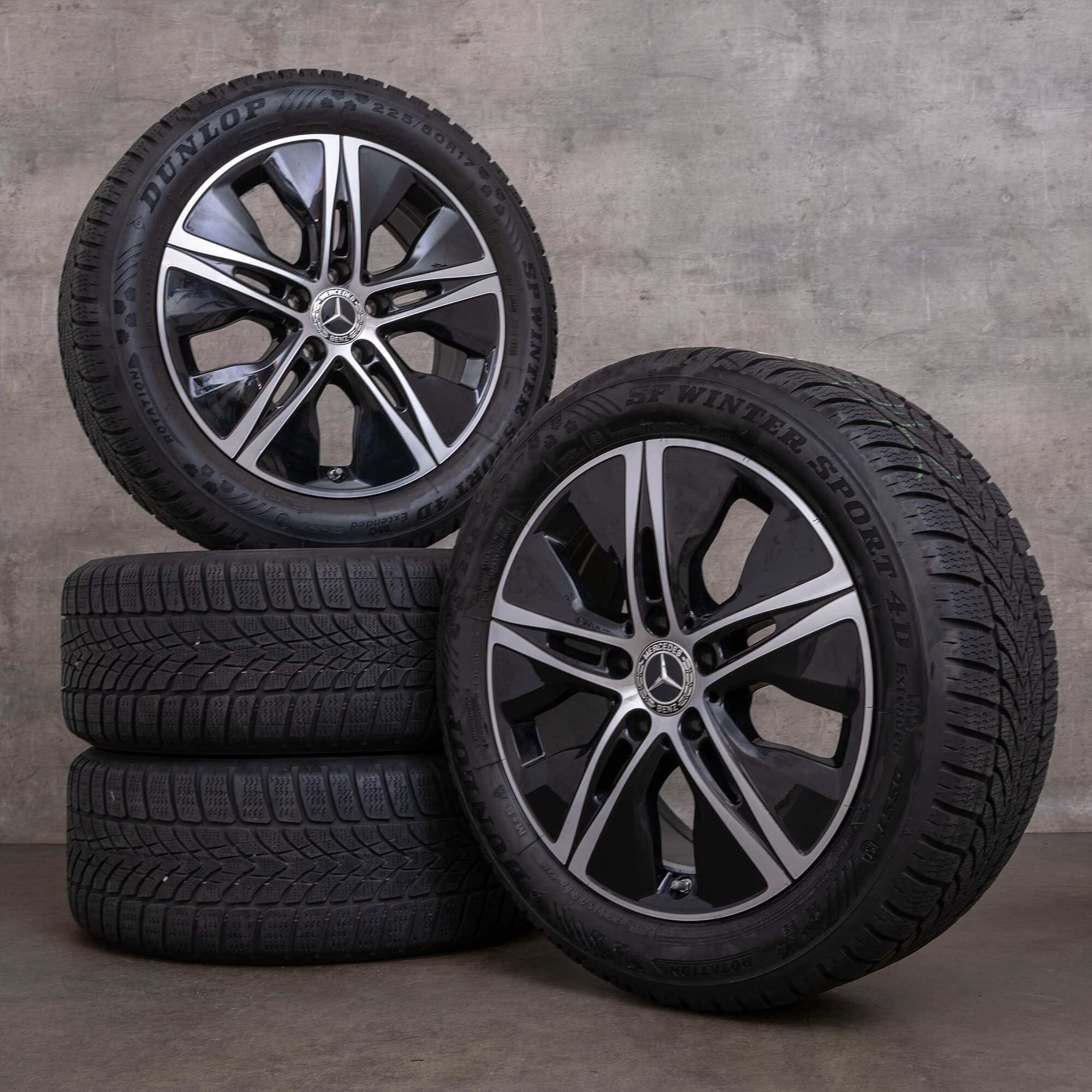 Original Mercedes Benz C-Klasse Winterräder 17 Zoll W205 S205 C205 A205 Felgen A2054019000 schwarz glanzgedreht