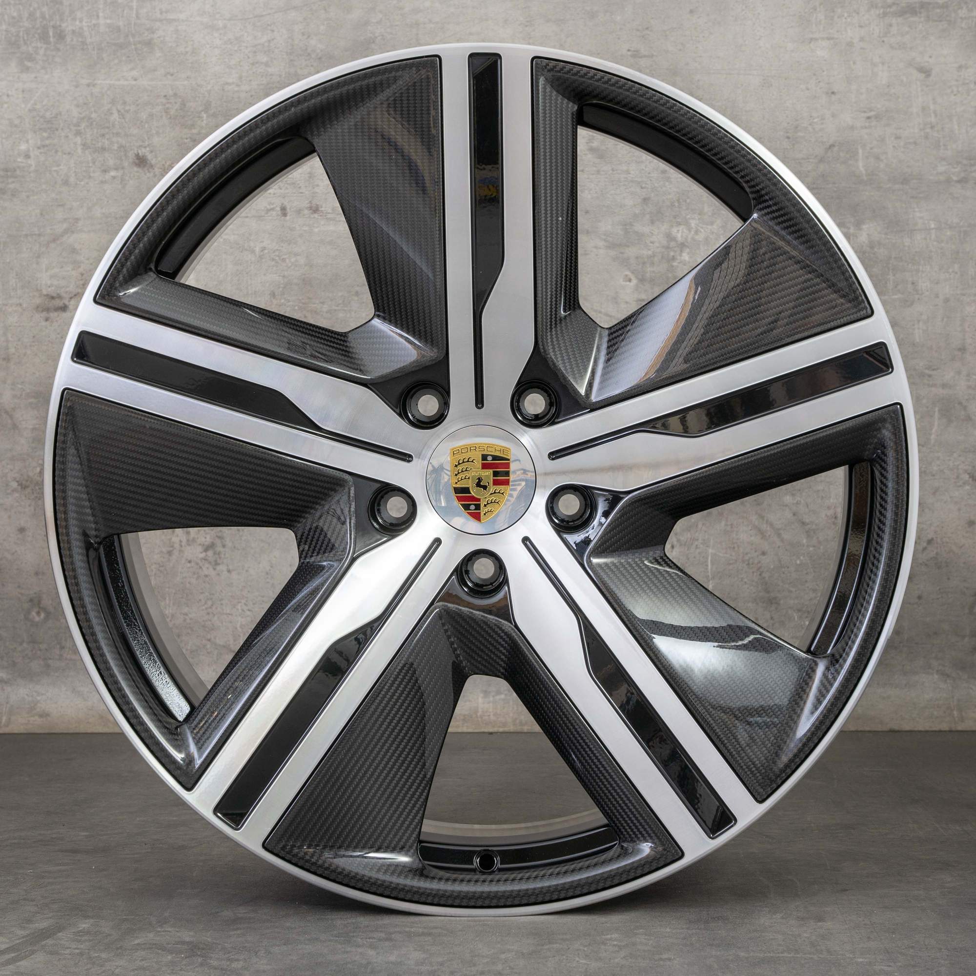 OEM Porsche Macan Electric Rims 22 inch Carbon 95C601025AH AJ 95C601025AK AL Exclusive Design black polisched NEW