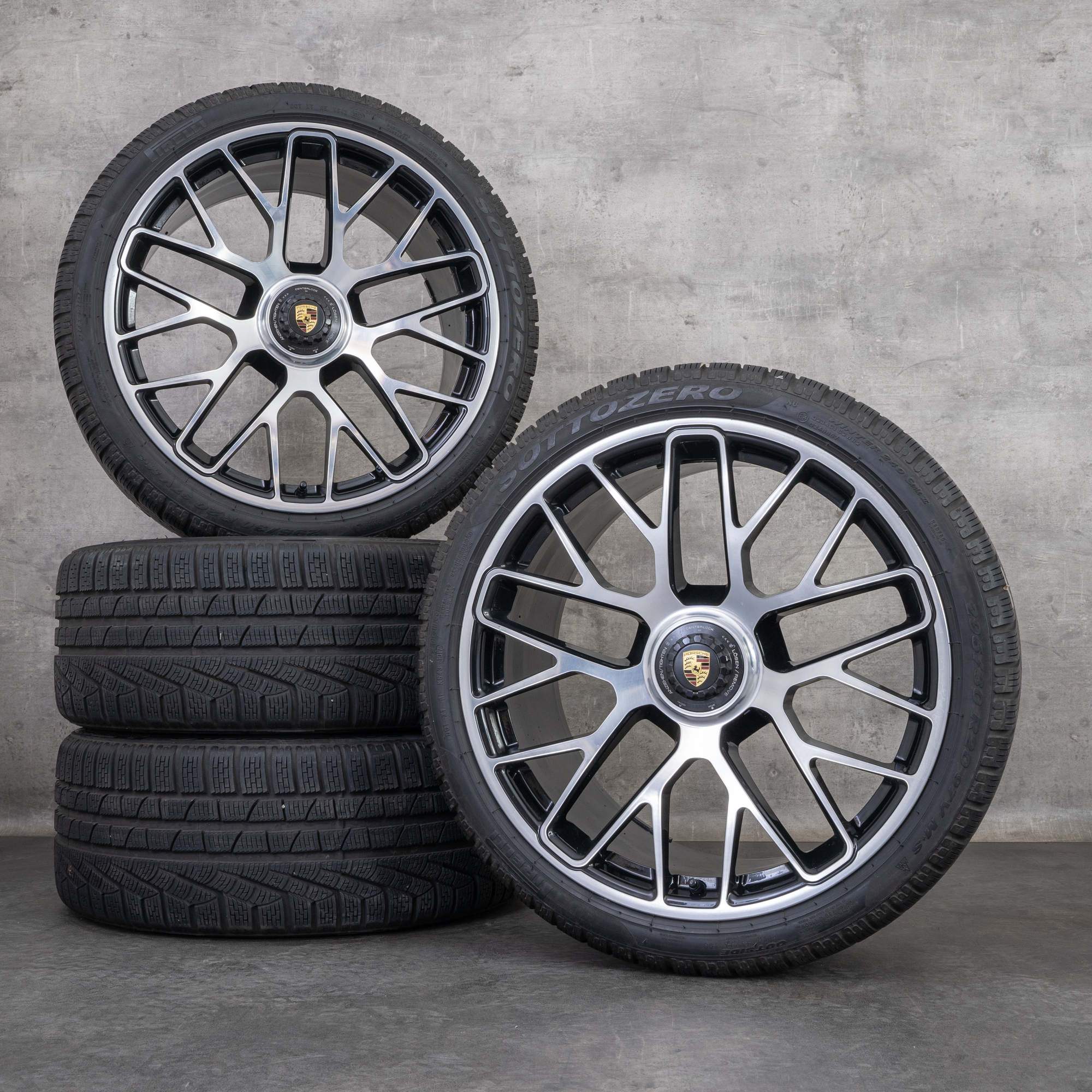 Original Porsche 991 I II zimní pneu s disky 20palcové ráfky Turbo S 99136216134 99136216634 černé lesklé soustružené