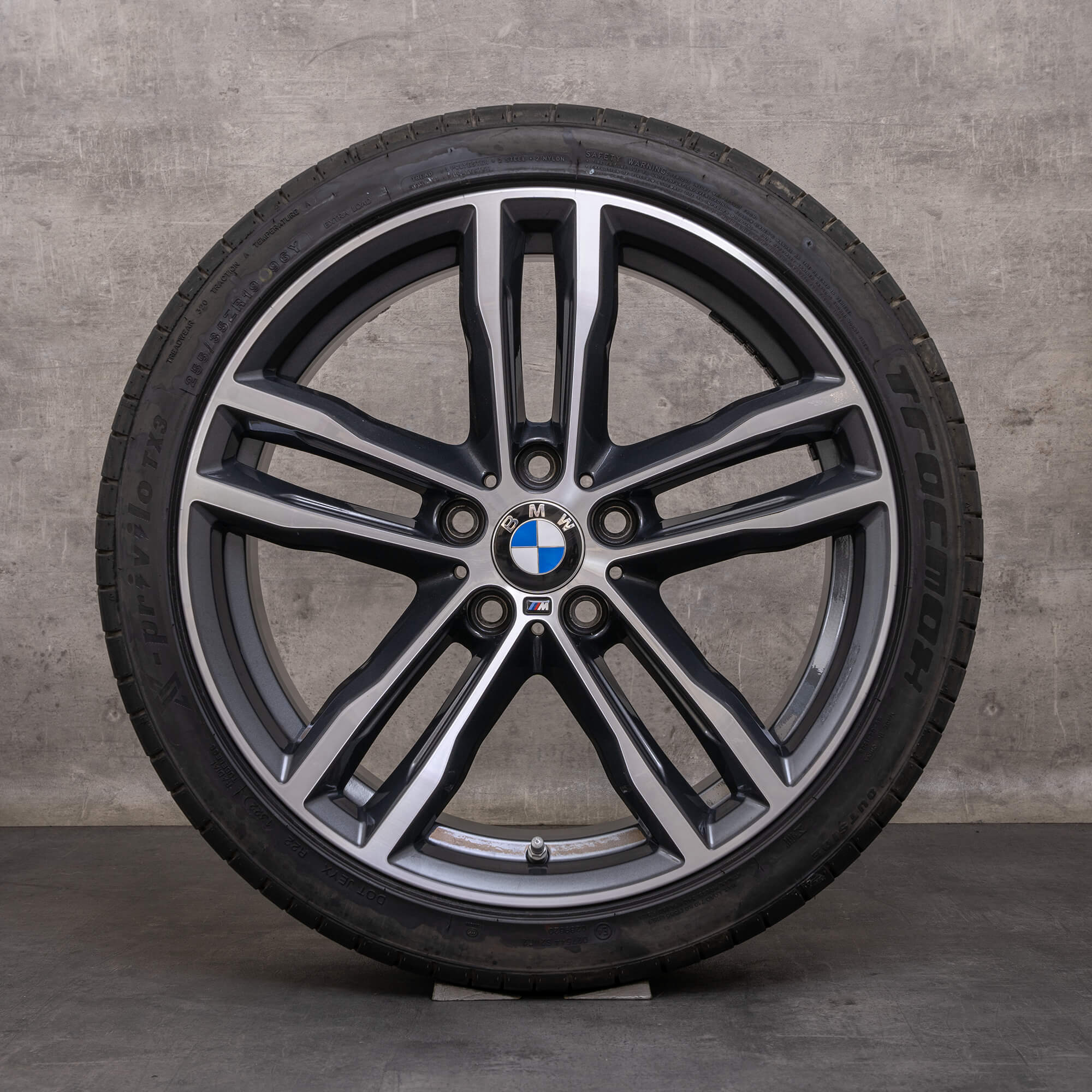 Original BMW Seria 3 4 jante 19 inch F30 F31 F32 F33 F36 Gran Coupe stil roți de vară 704 M 8043650 8043651 bicolor ferricgrey lucios întoarse