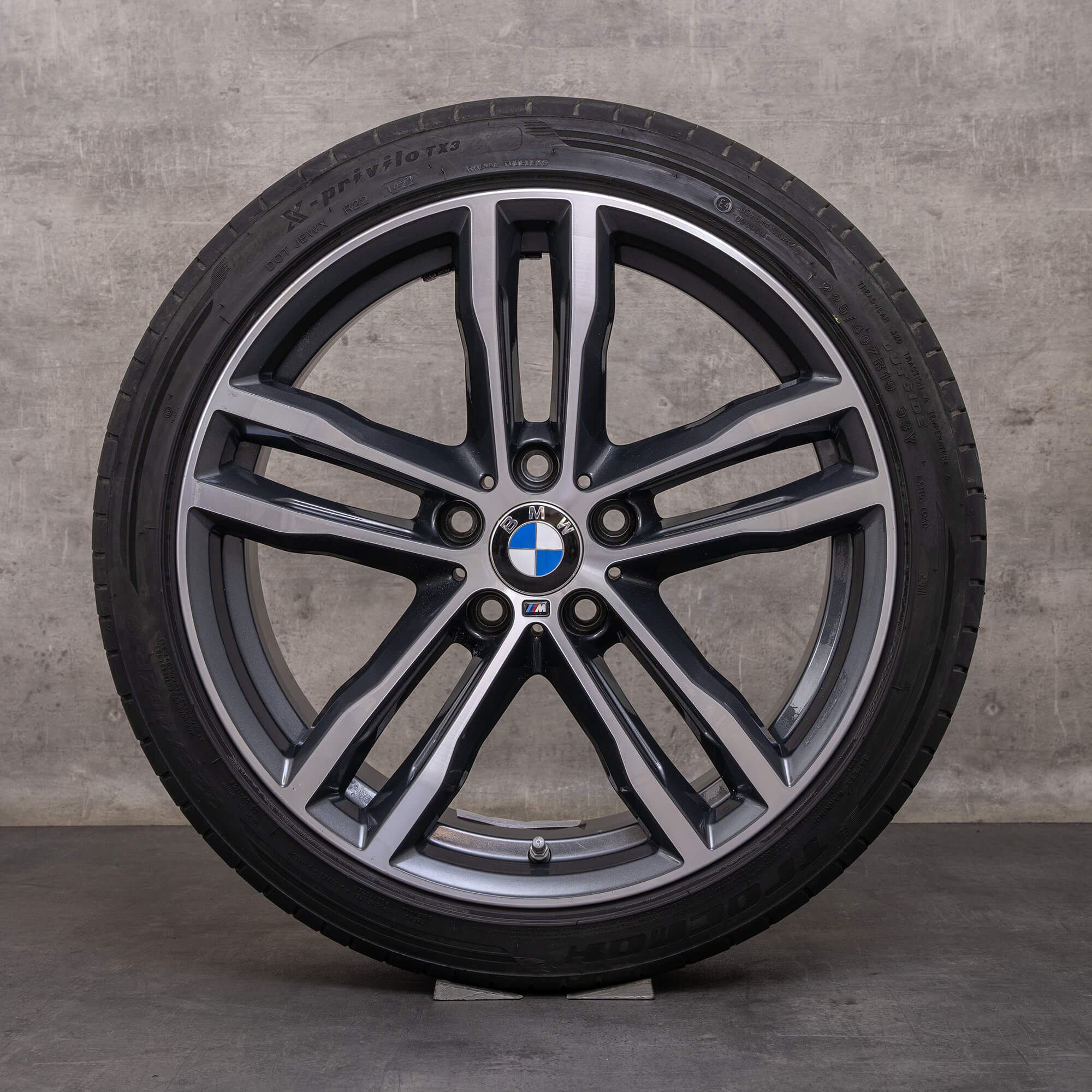 Original BMW Seria 3 4 jante 19 inch F30 F31 F32 F33 F36 Gran Coupe stil roți de vară 704 M 8043650 8043651 bicolor ferricgrey lucios întoarse
