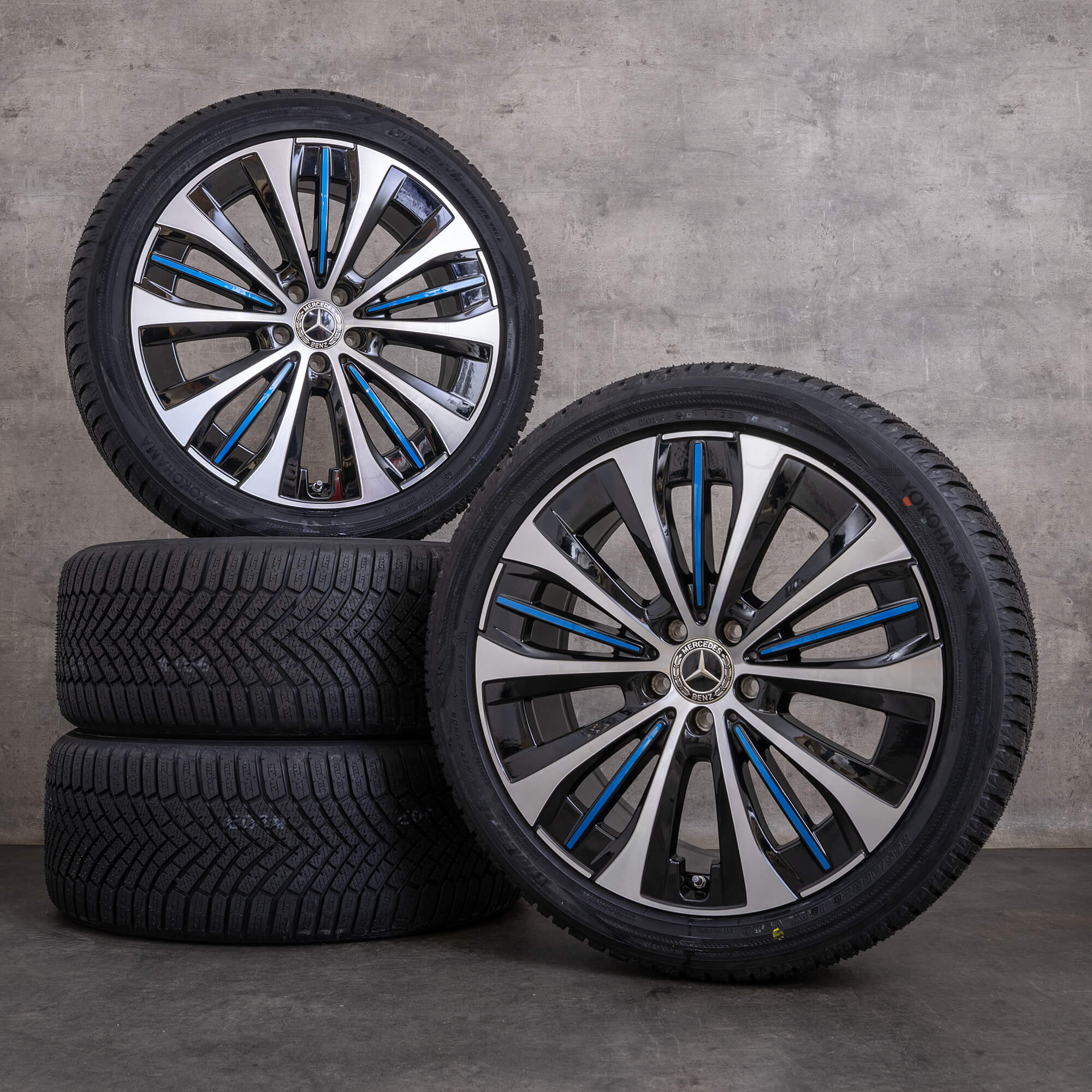 Orijinal Mercedes Benz EQE kış jant lastik 20 inç V295 sedan jantlar A2954011800 siyah mavi parlak tornalı