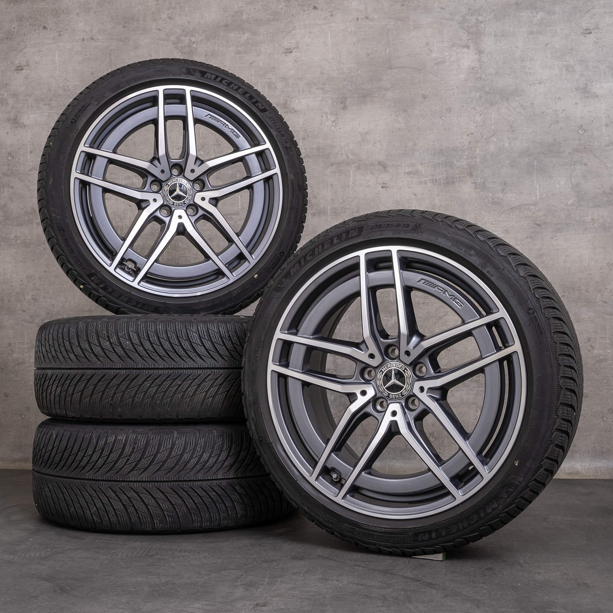 Originele Mercedes Benz E-Klasse E43 E53 AMG 4Matic winterwielen 19 inch W213 S213 C238 A238 velgen A2134016700 A2134016800 himalayagrijs glanzend gedraaid