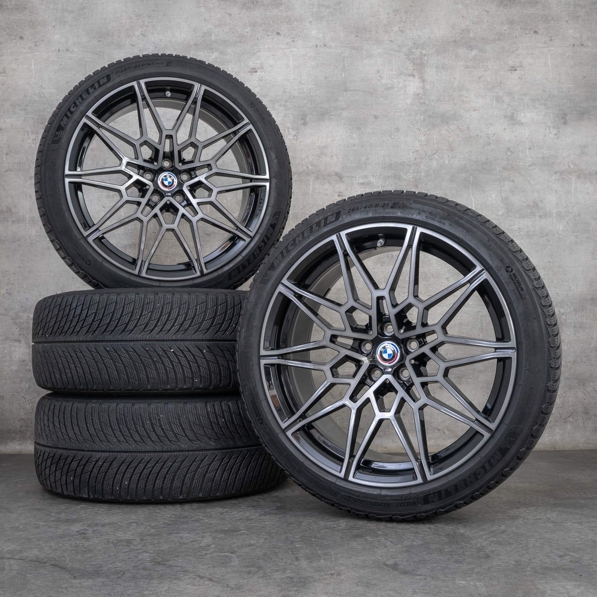 Originali BMW X3M X4M con gomme invernali 21 pollici F97 F98 cerchi auto 892 M 9501476 9501479 nero lucidato frontalmente